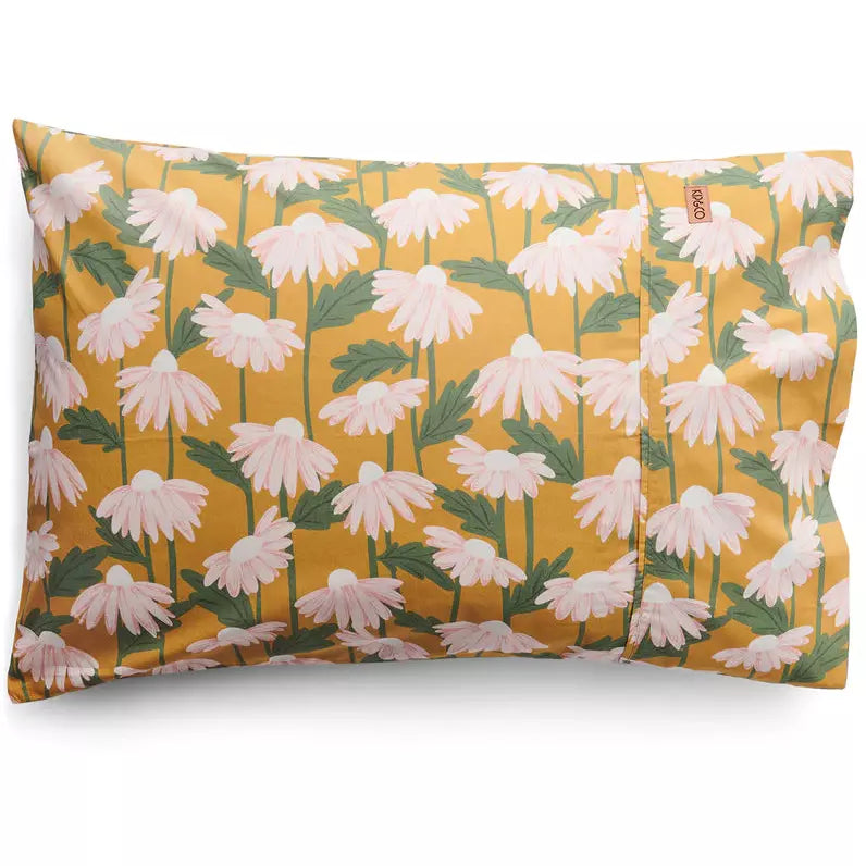 Daisy Bunch Mustard Organic Cotton Pillowcase 2P Std Set