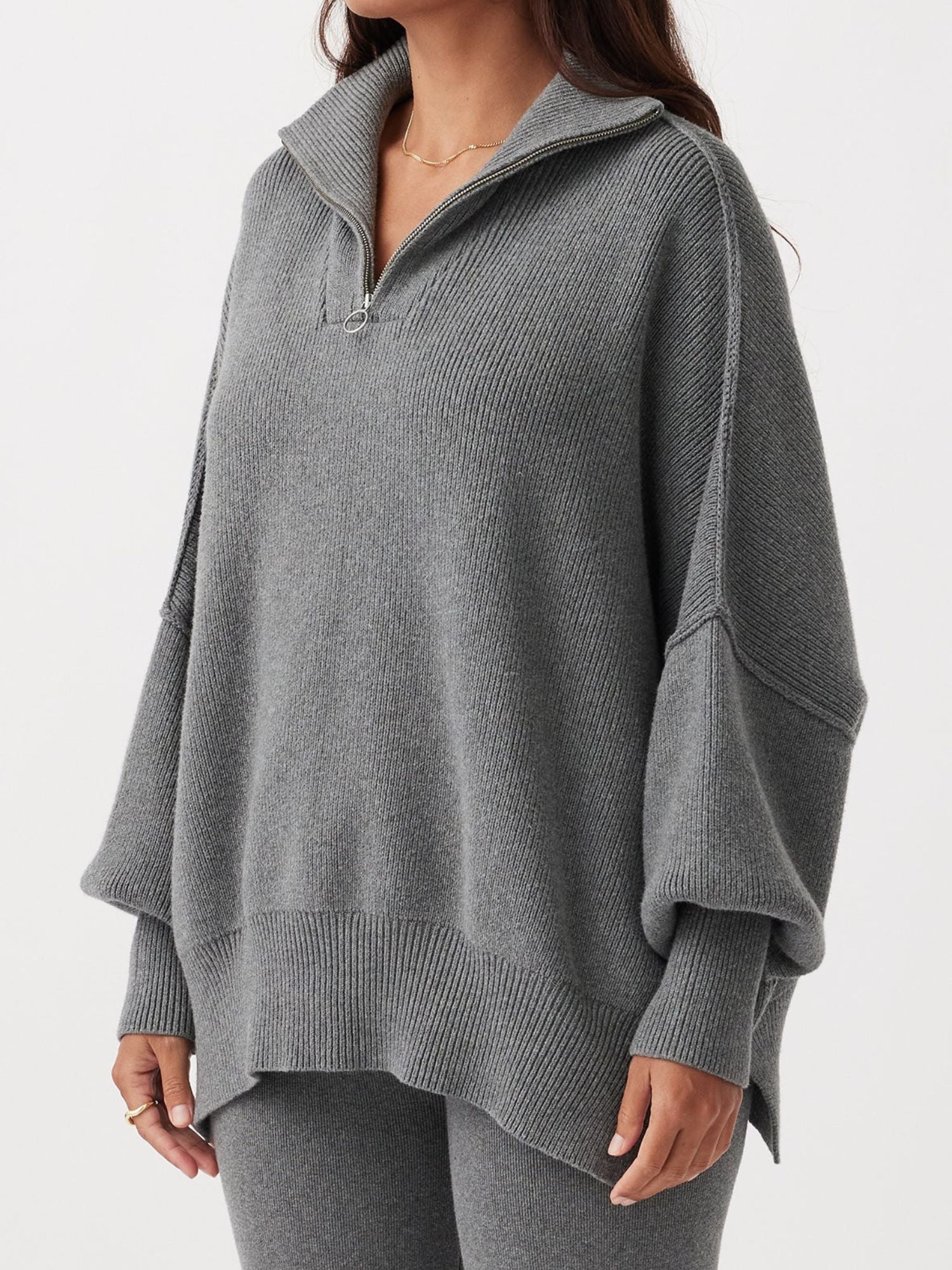 London Zip Sweater | Dark Grey Marle