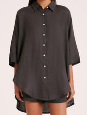 Lounge Linen Longline Shirt | Coal