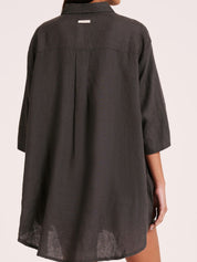 Lounge Linen Longline Shirt | Coal