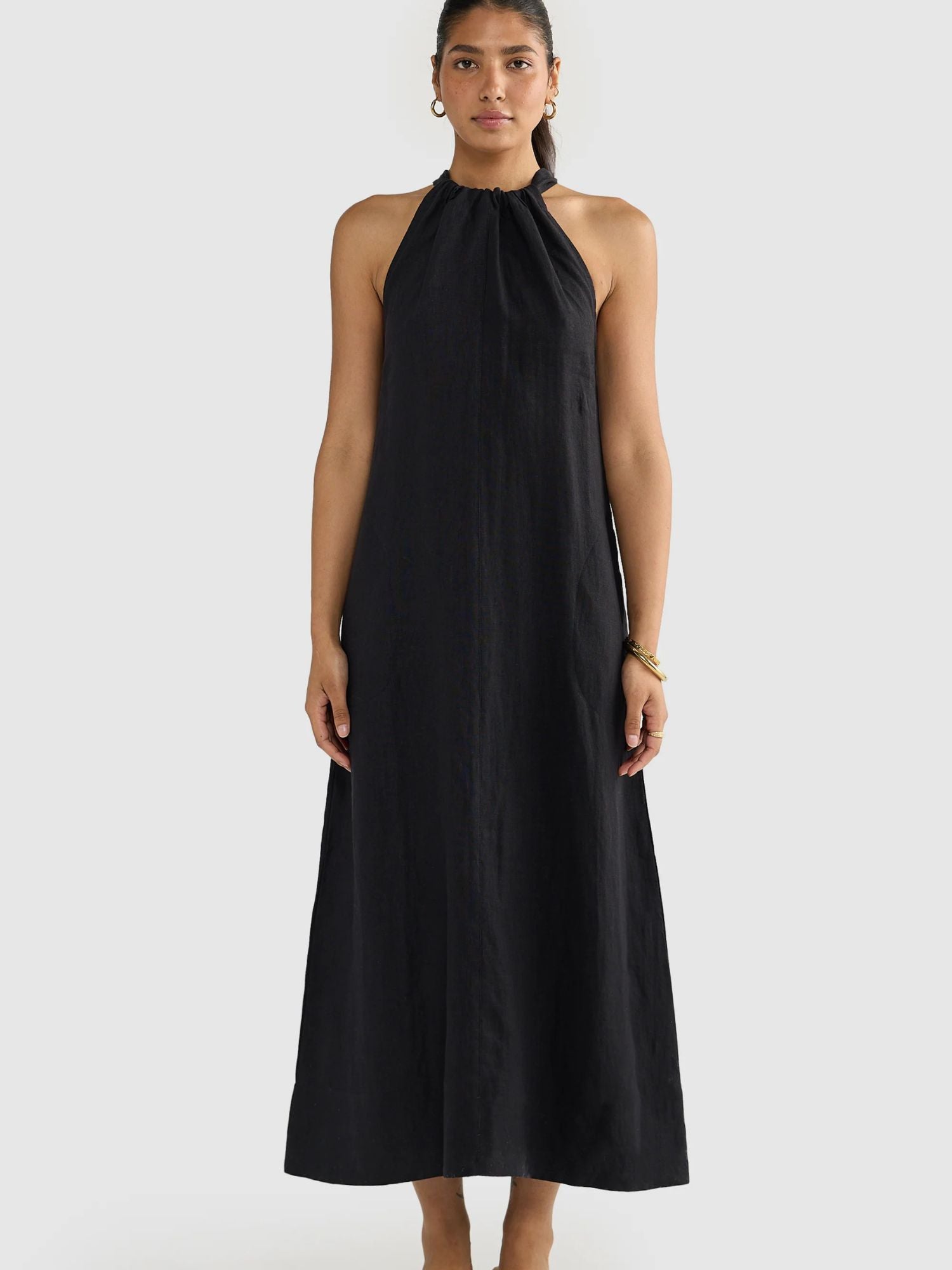 ORTC | Luna Linen Halter Dress - Black