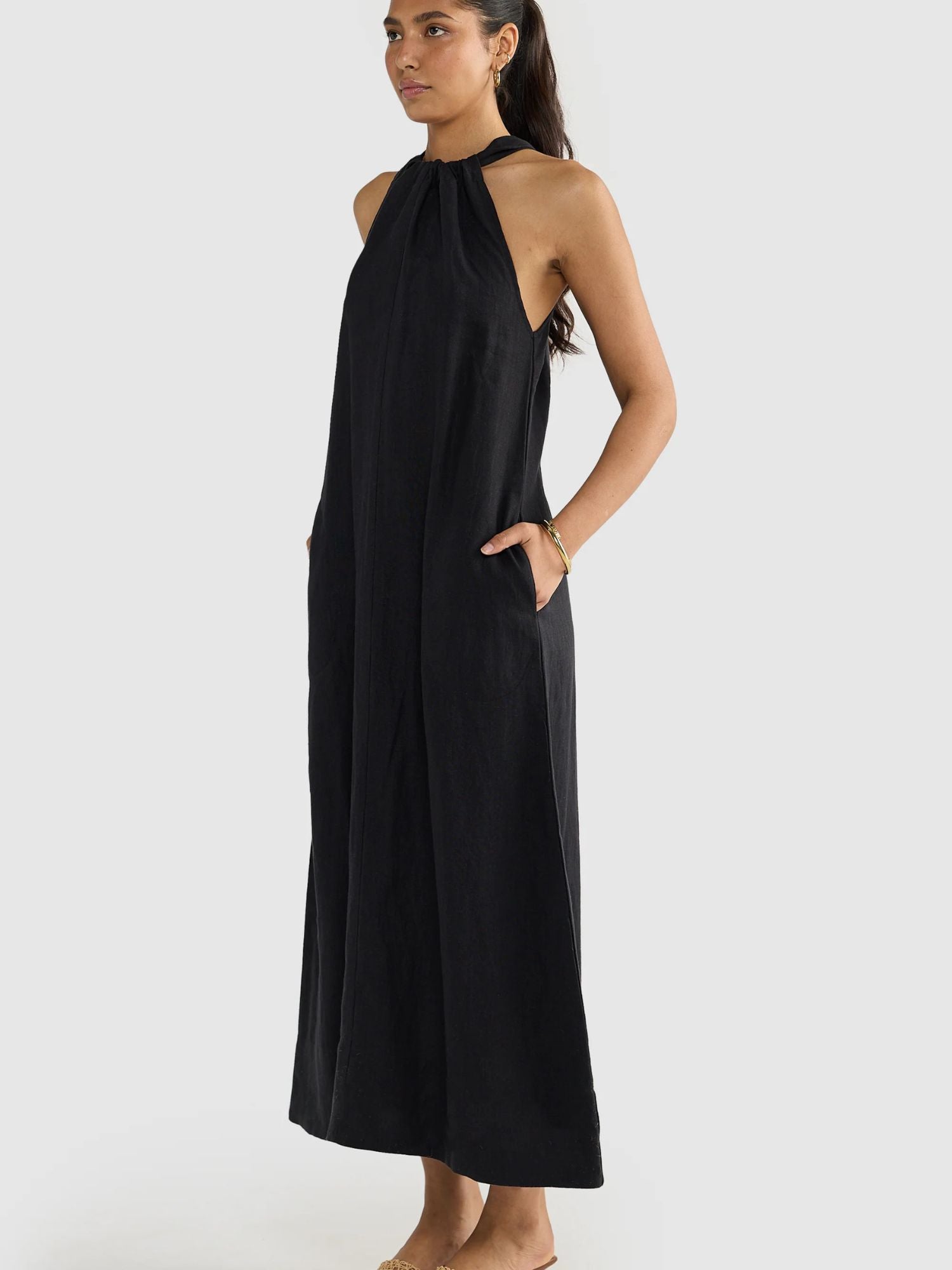 ORTC | Luna Linen Halter Dress - Black