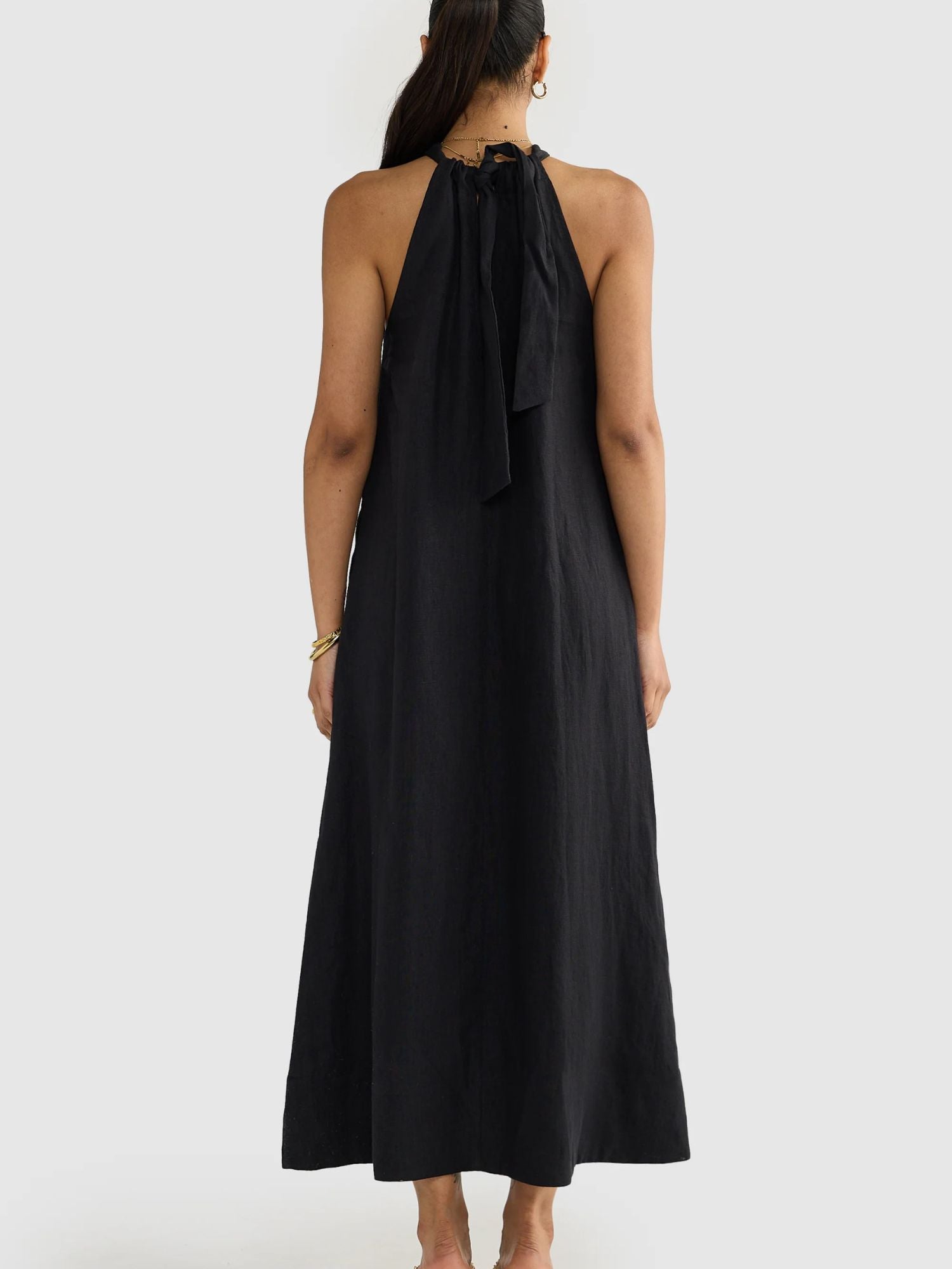 ORTC | Luna Linen Halter Dress - Black