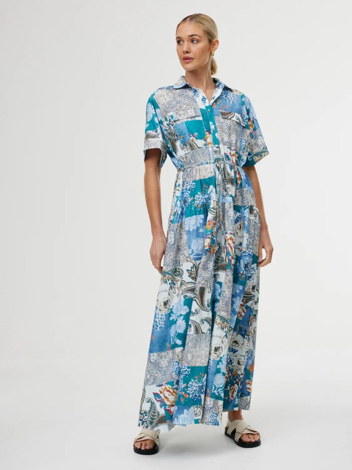 Maeve Maxi Dress | Cyan Patchwork