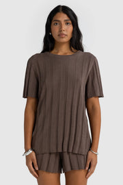 Amara Relaxed Knit T-Shirt - Espresso