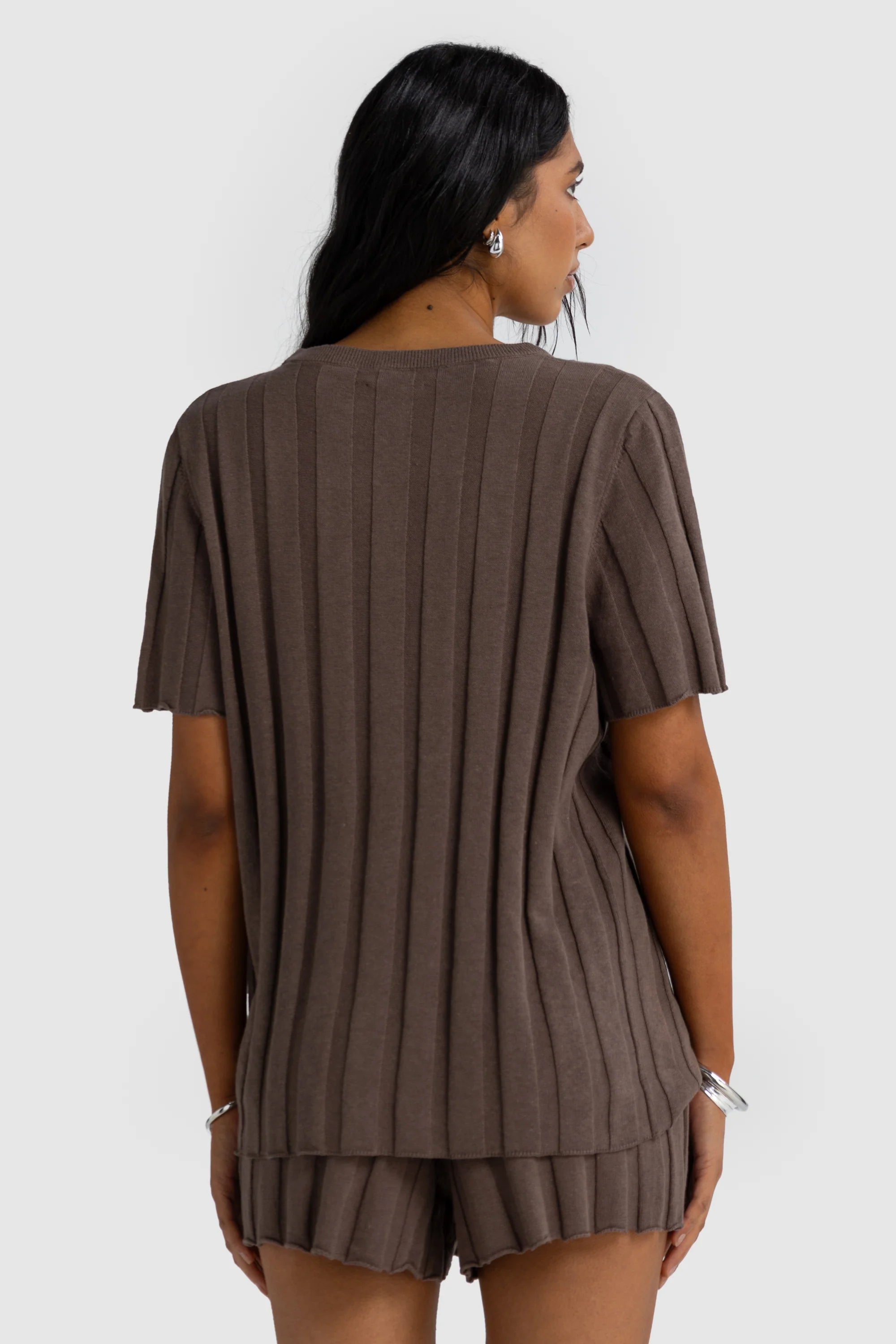 Amara Relaxed Knit T-Shirt - Espresso
