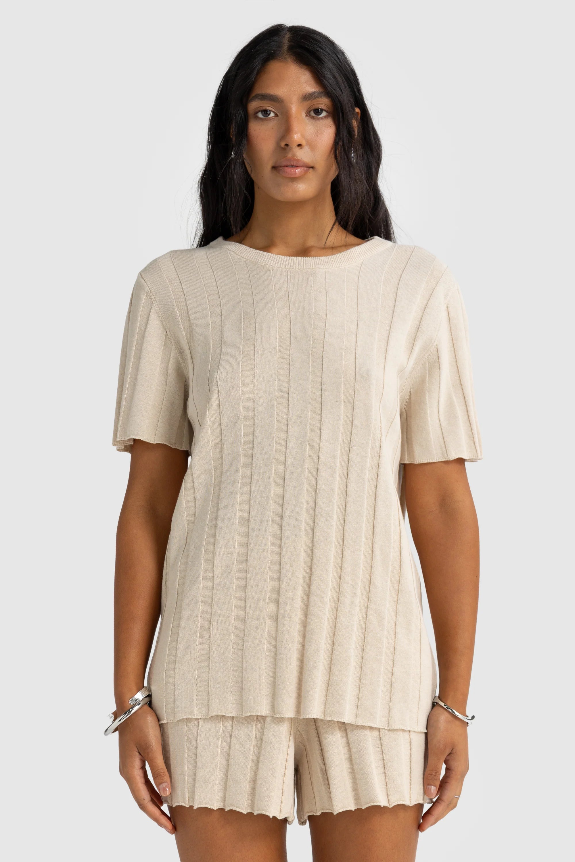 Amara Relaxed Knit T-Shirt | Oak