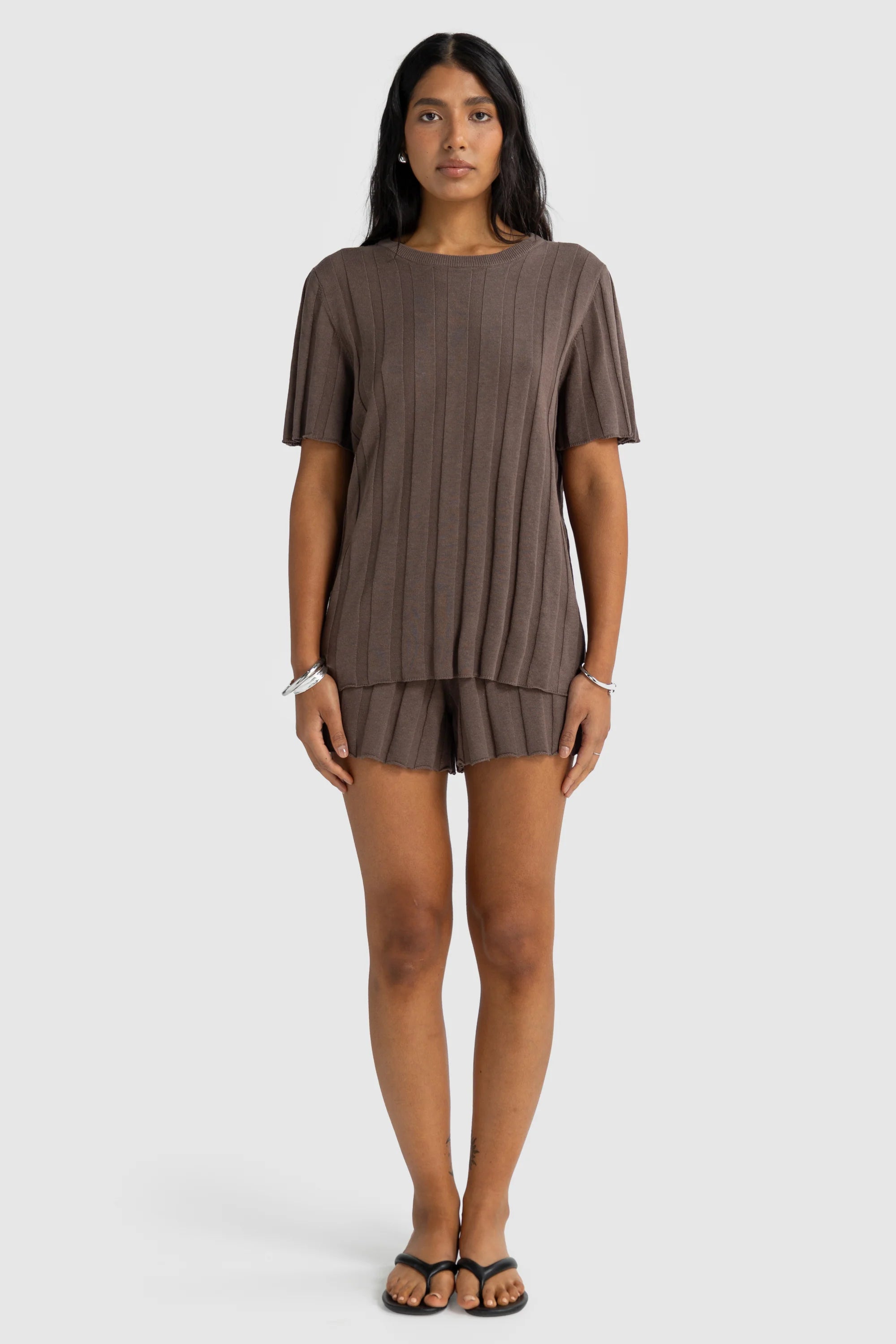 Amara Relaxed Knit T-Shirt - Espresso