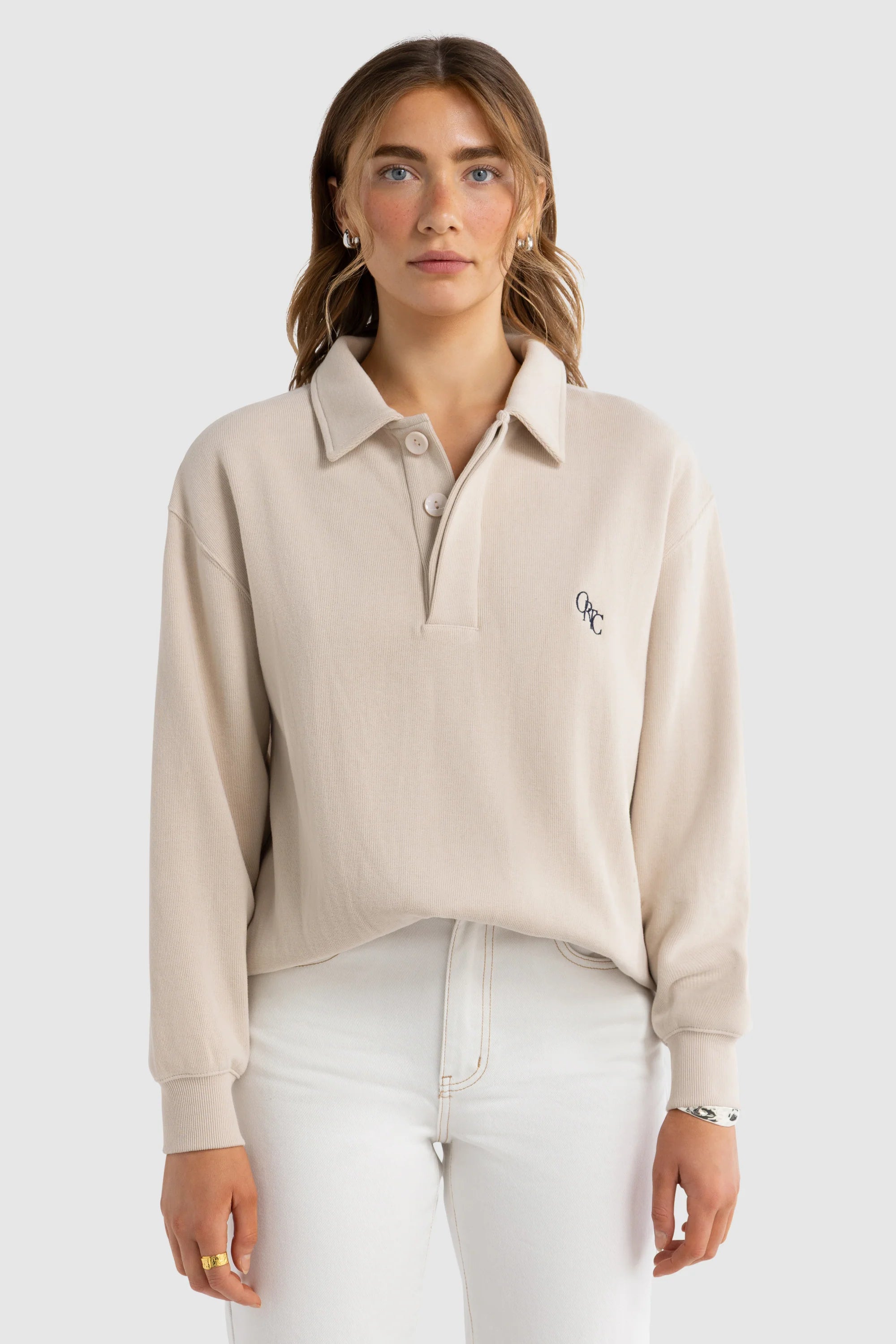 Ava Monogram Polo Neck Sweater | Bone