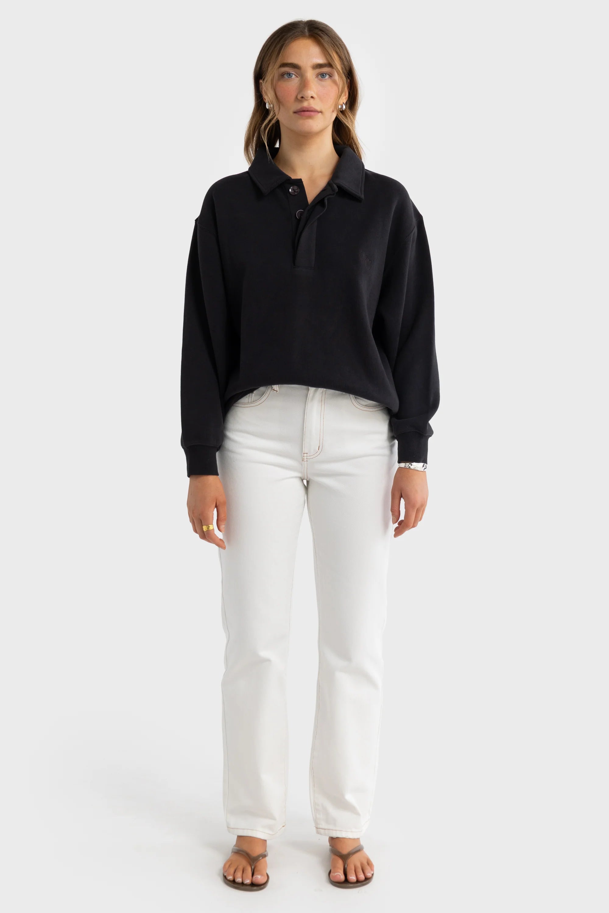 Ava Monogram Polo Neck Sweater | Black