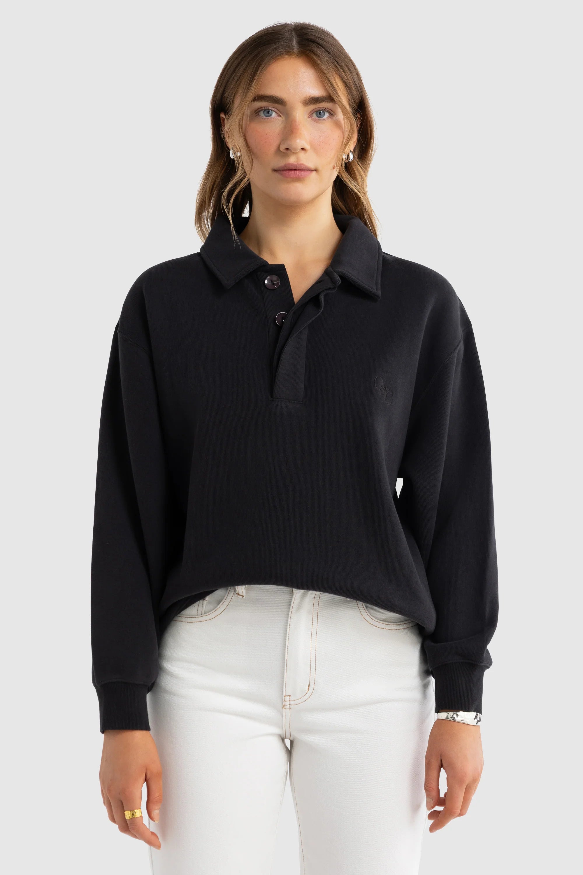 Ava Monogram Polo Neck Sweater | Black
