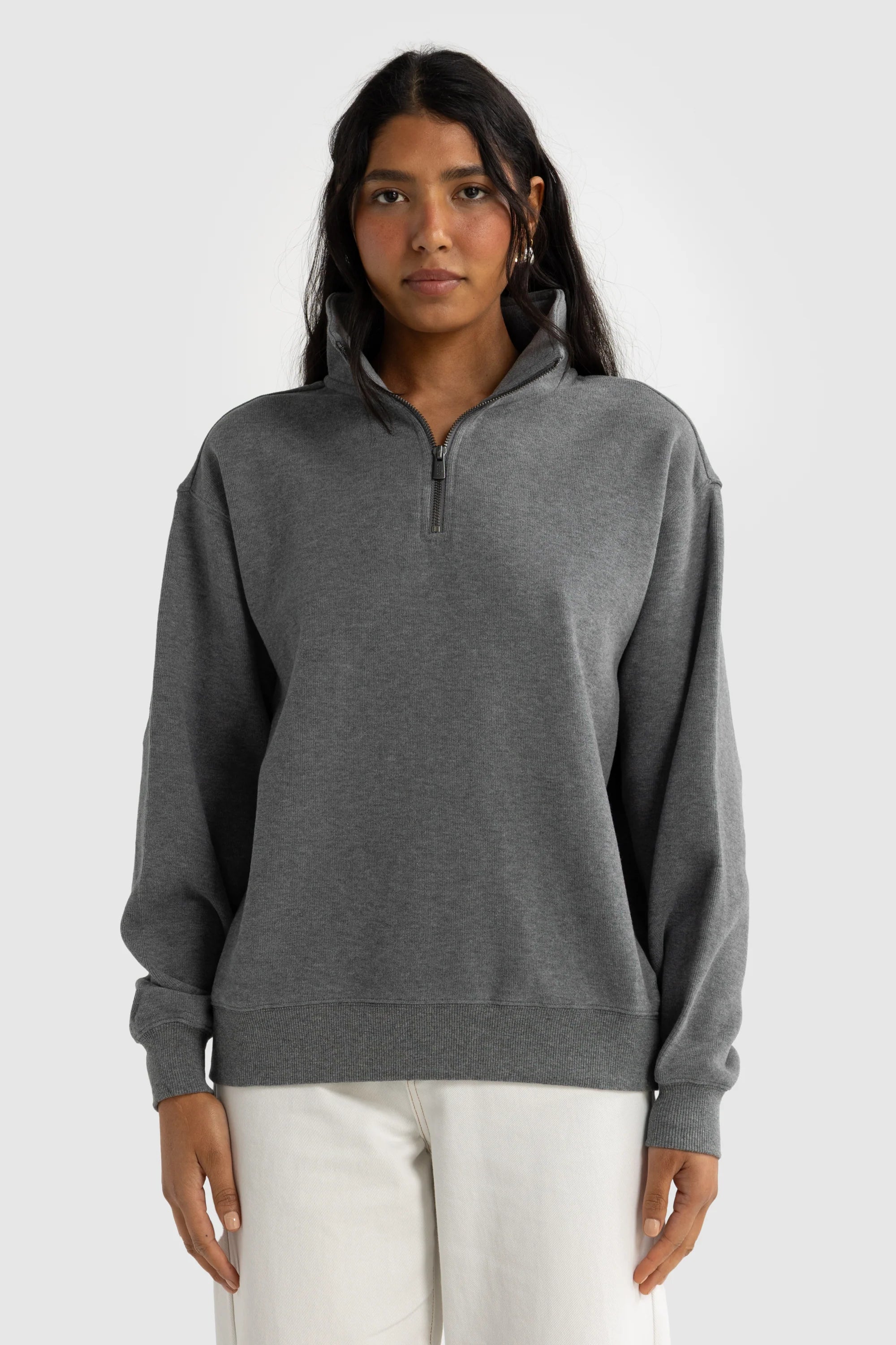 Ava Ribbed Quarter Zip | Charcoal