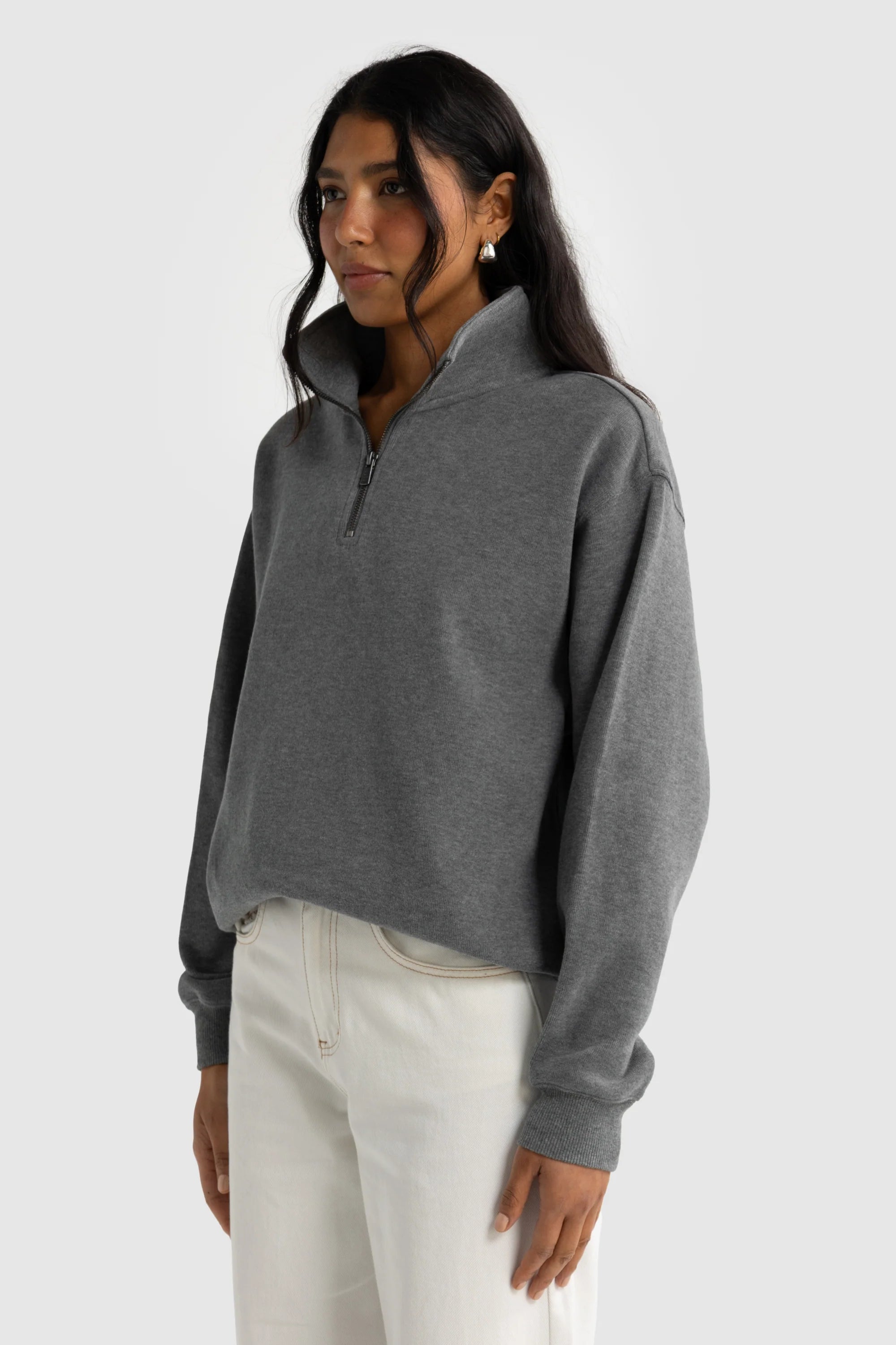 Ava Ribbed Quarter Zip | Charcoal