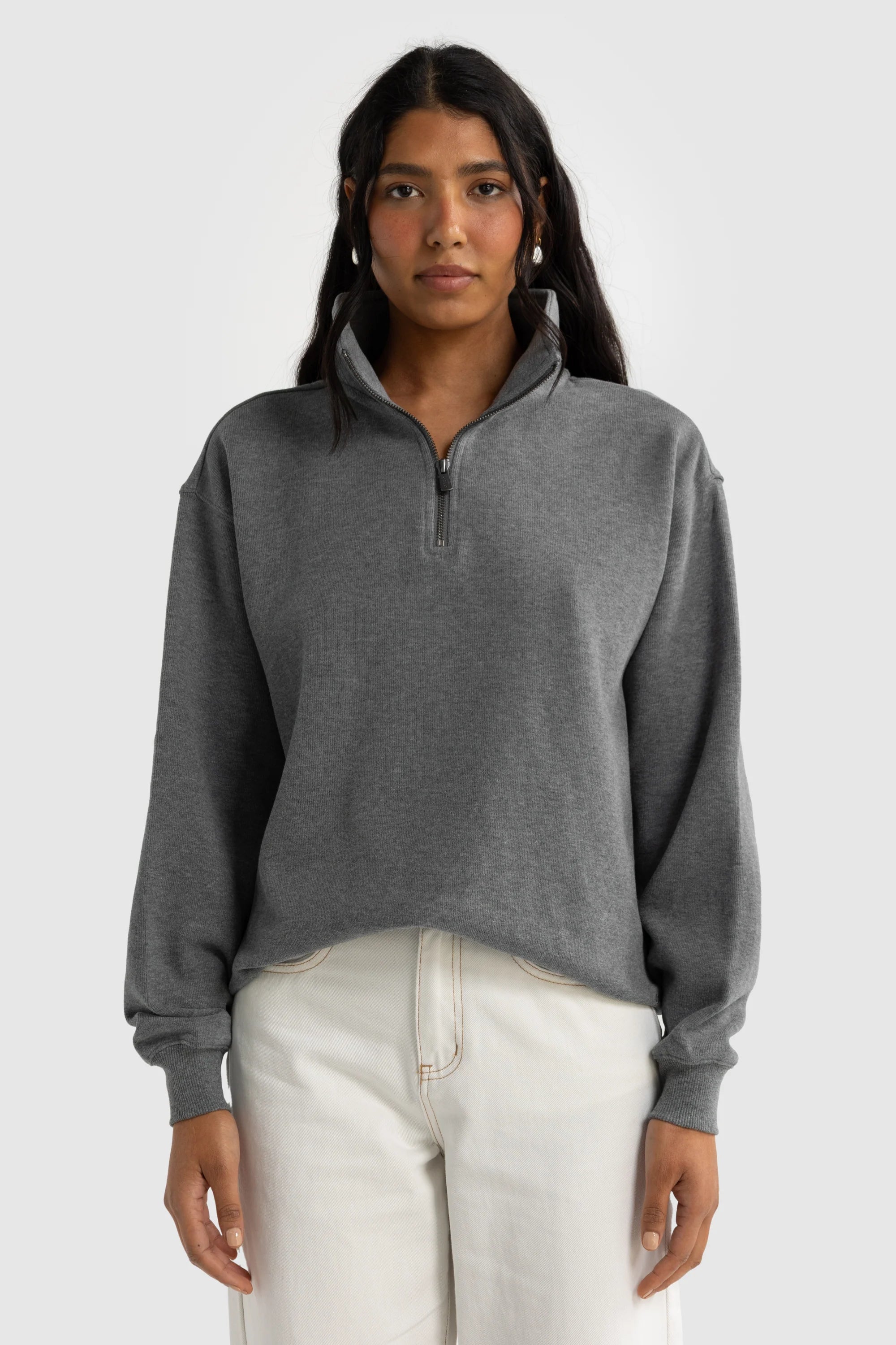 Ava Ribbed Quarter Zip | Charcoal