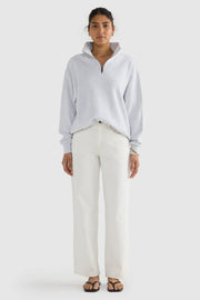 Ava Ribbed Quarter Zip | White Marle