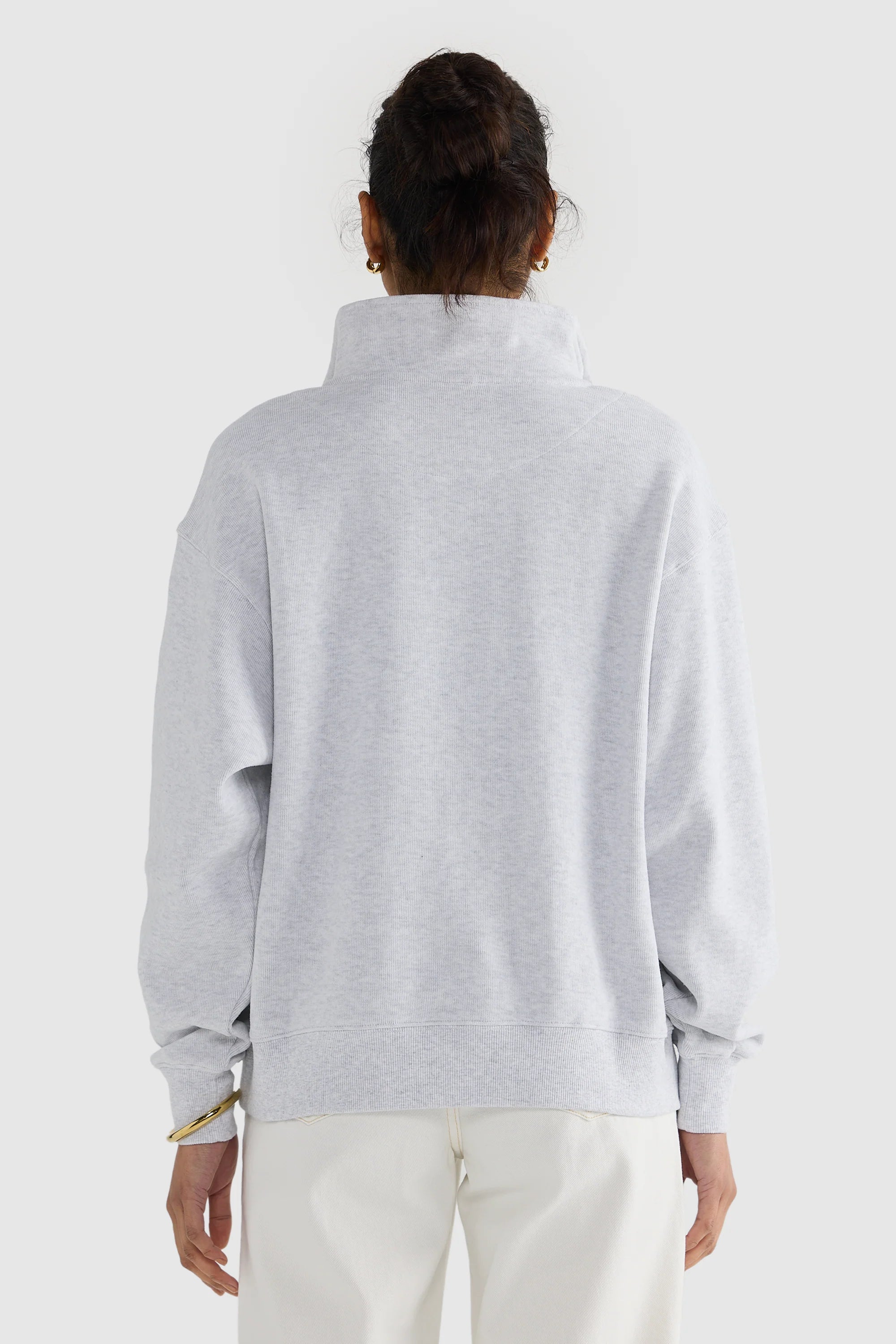 Ava Ribbed Quarter Zip | White Marle