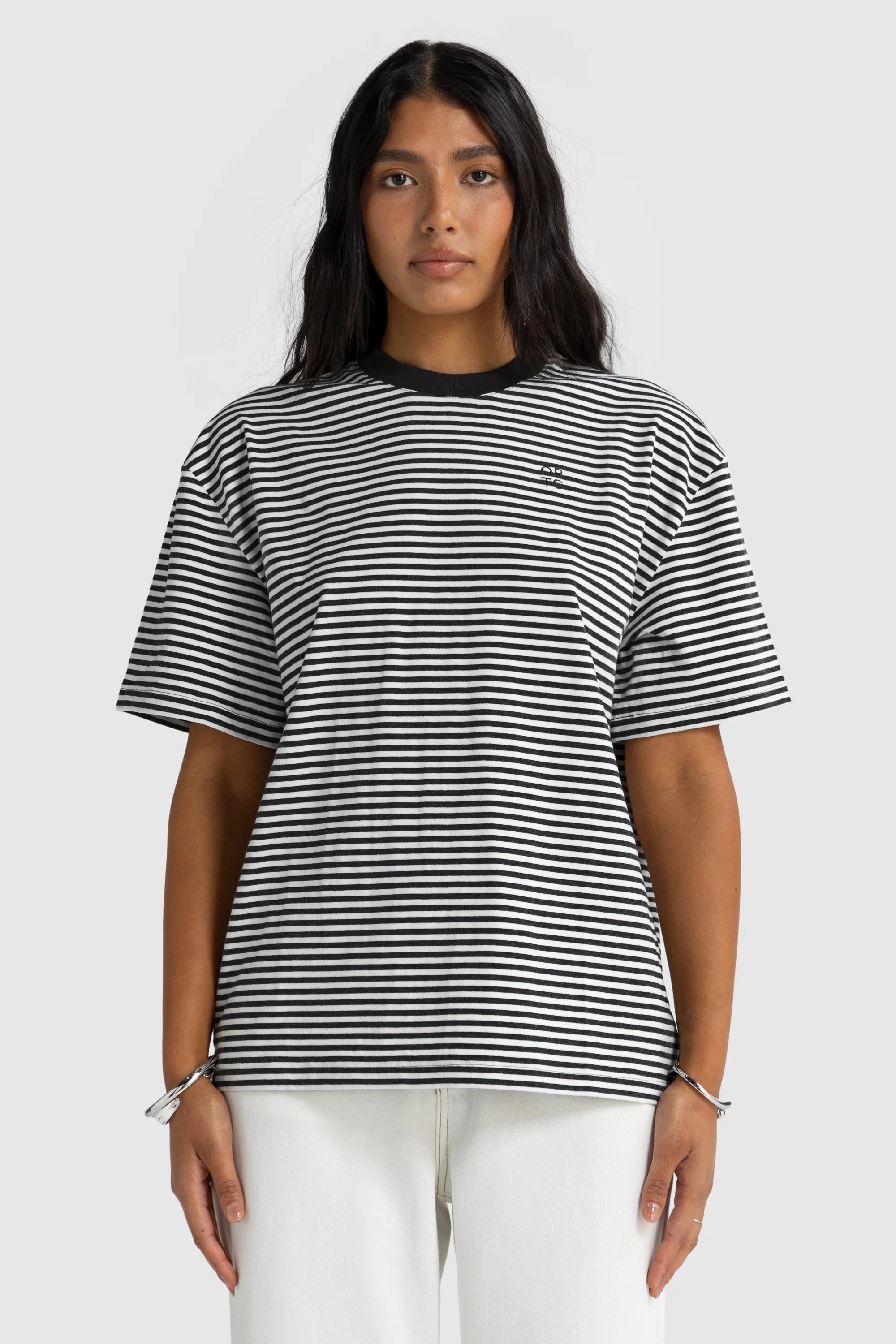 Darla Oversized Stripe Tee | Black