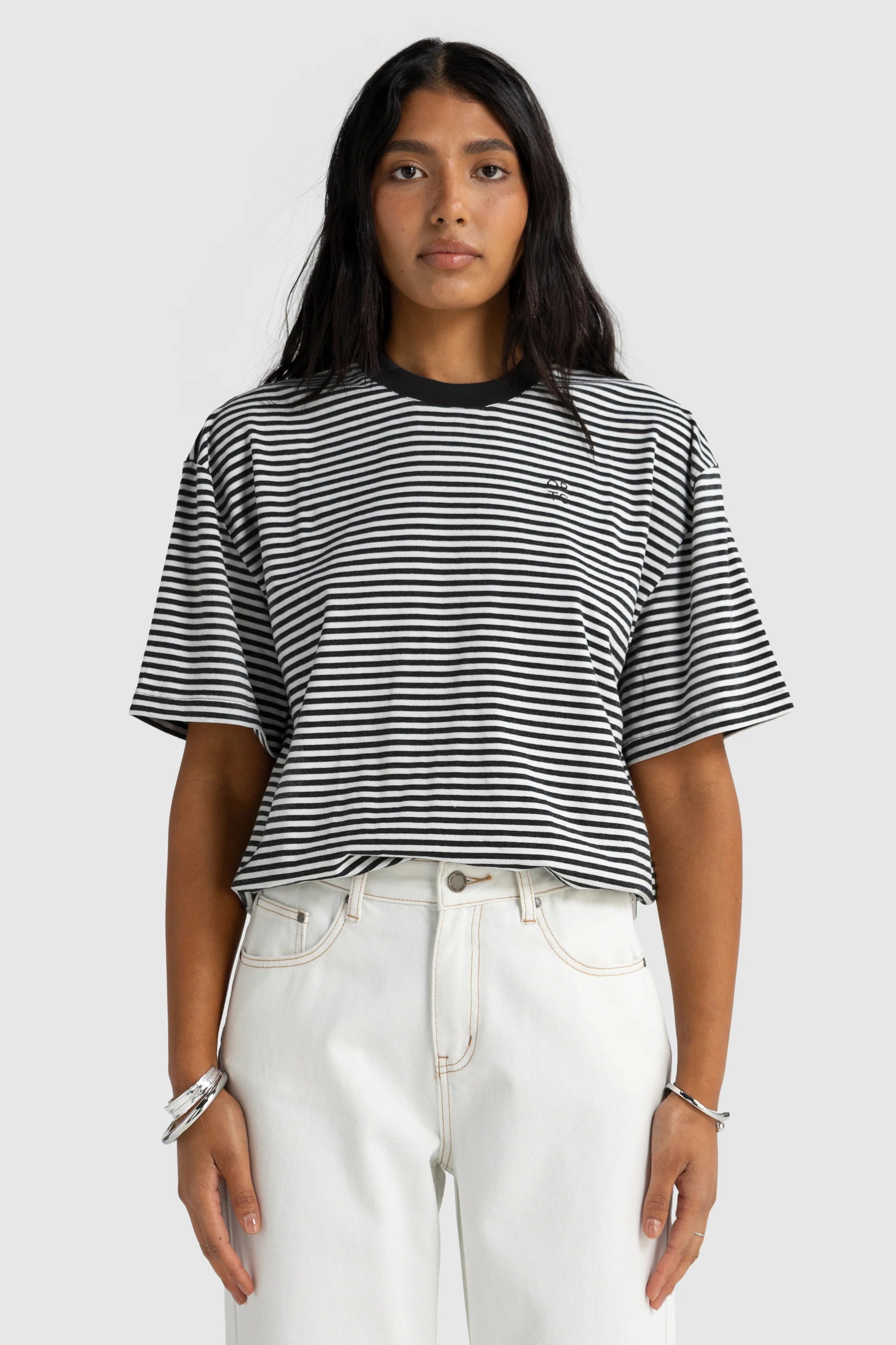 Darla Oversized Stripe Tee | Black