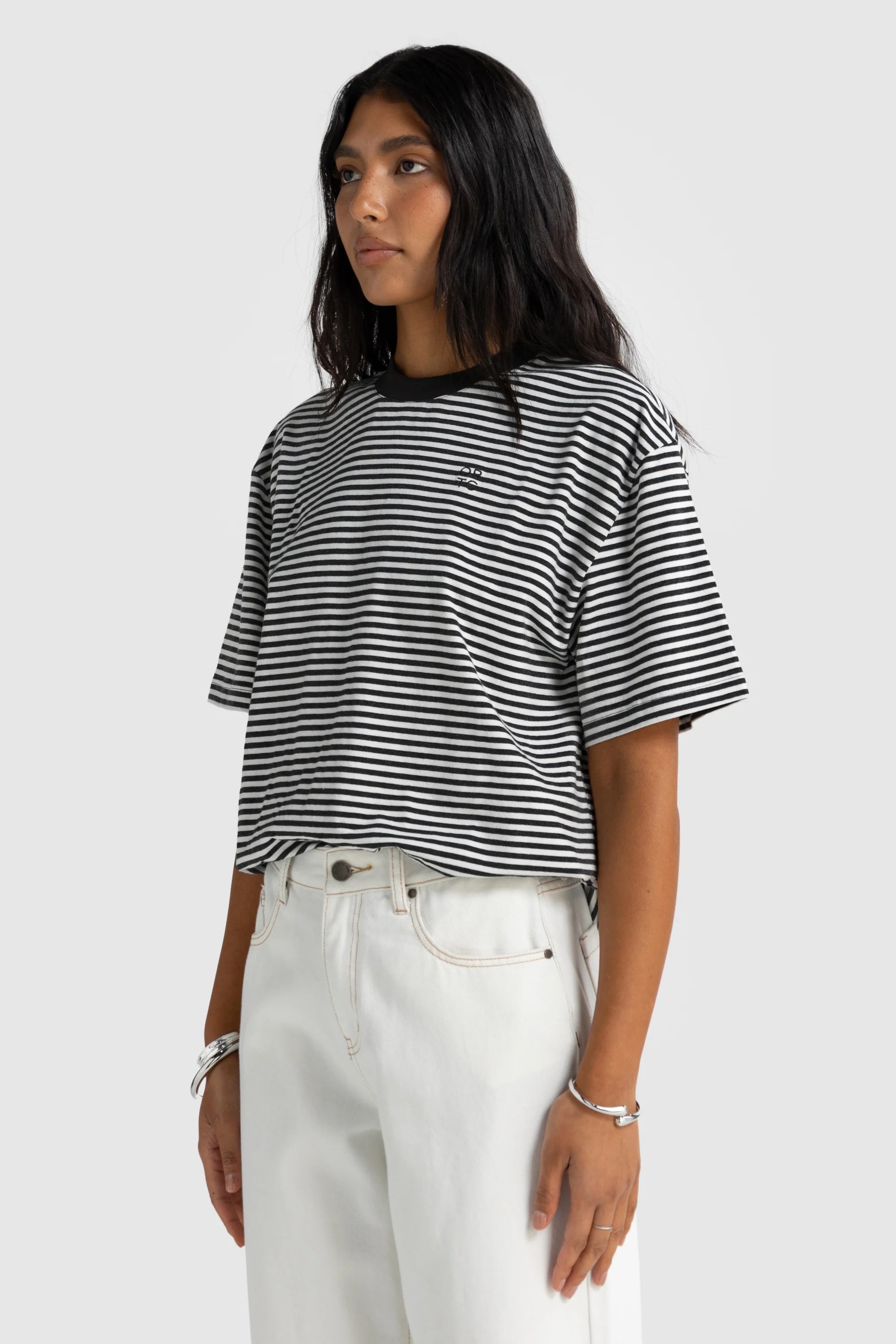 Darla Oversized Stripe Tee | Black