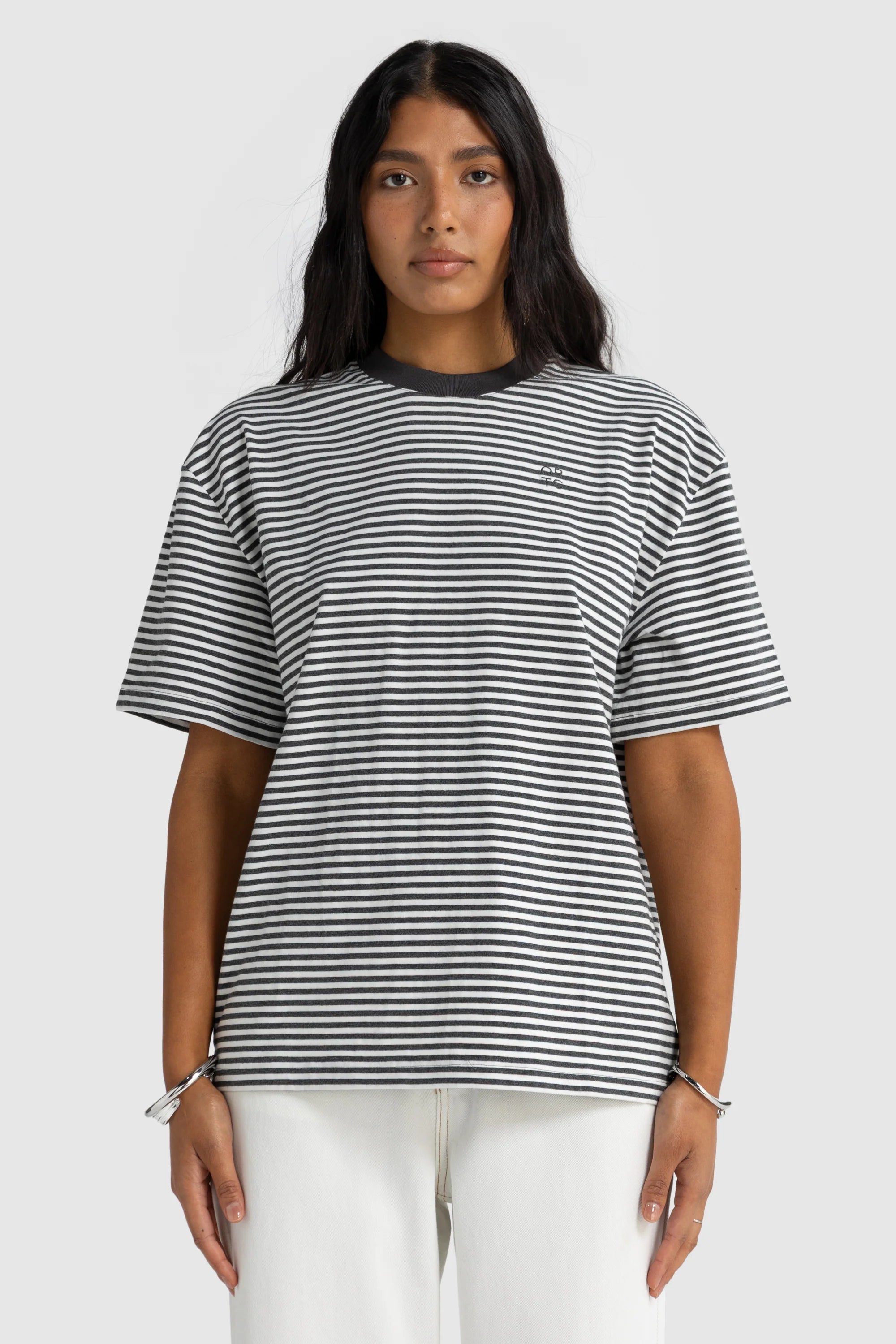 Darla Oversized Stripe Tee | Charcoal