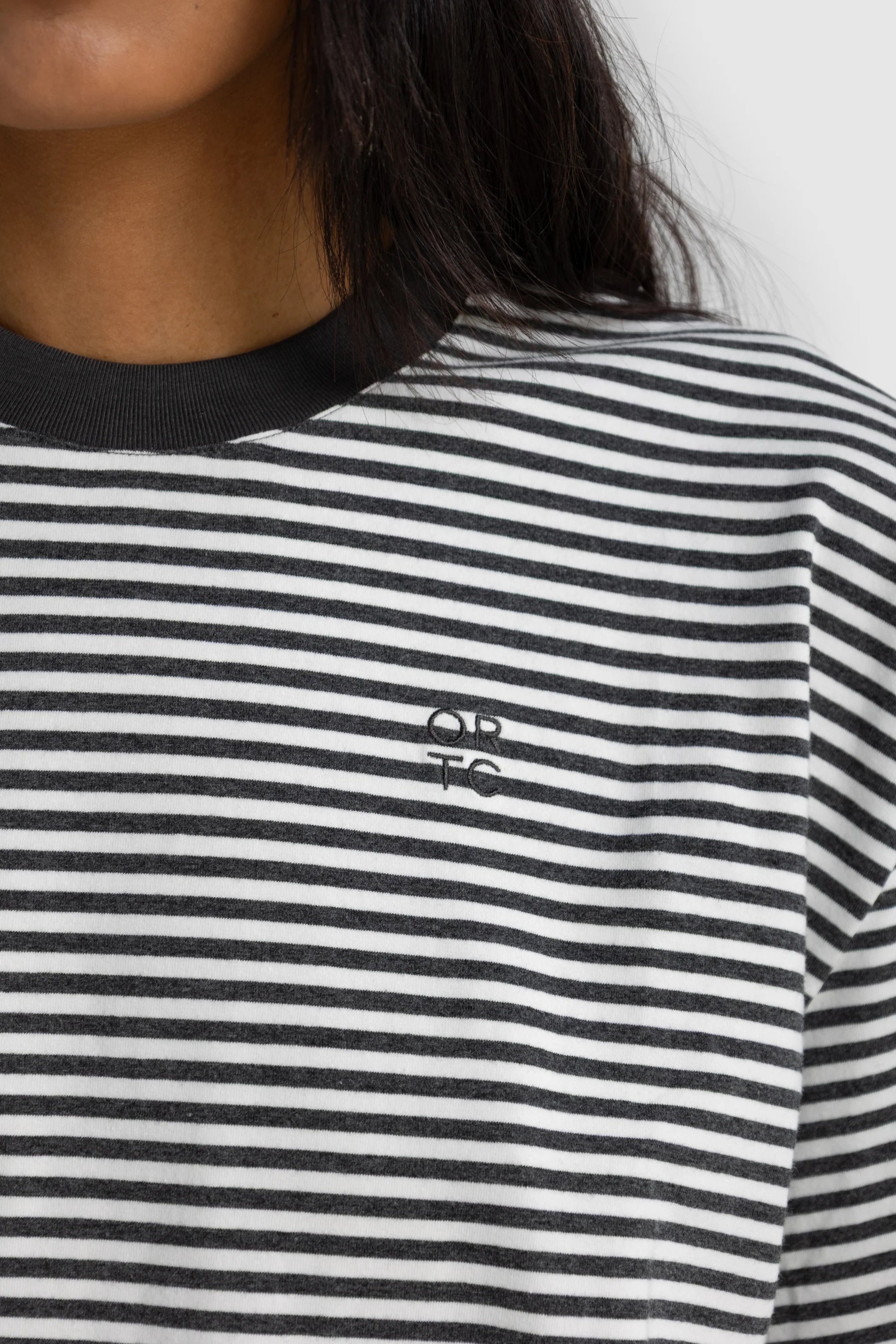 Darla Oversized Stripe Tee | Charcoal
