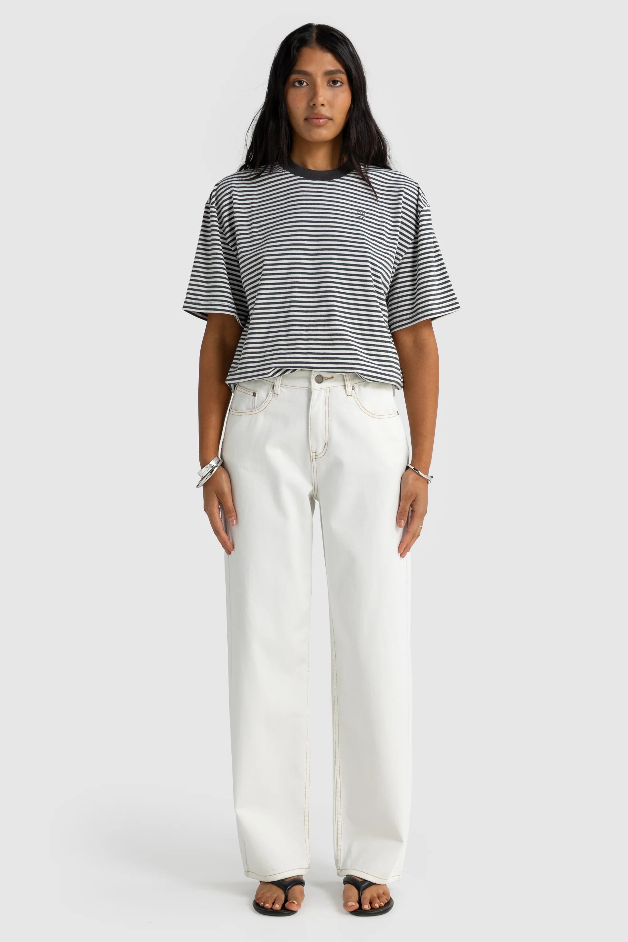 Darla Oversized Stripe Tee | Charcoal