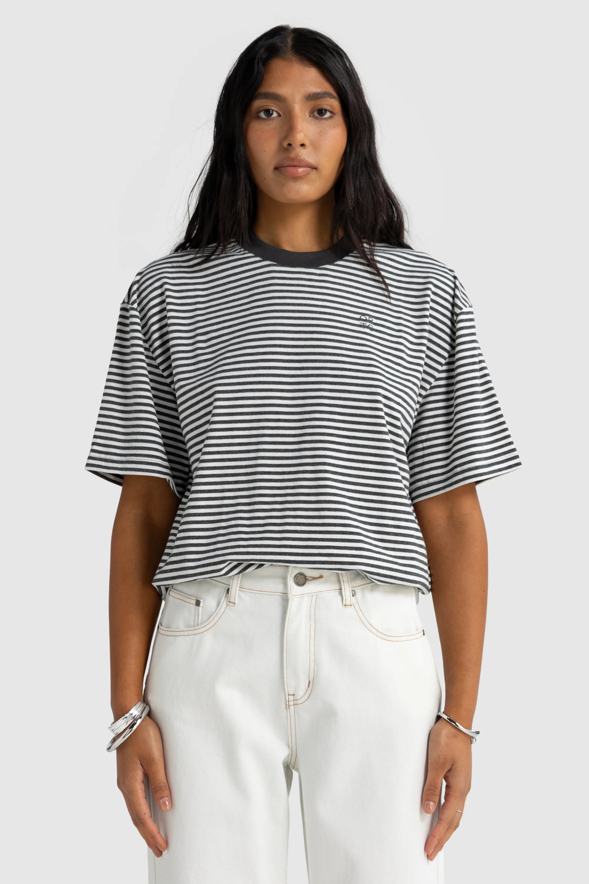 Darla Oversized Stripe Tee | Charcoal
