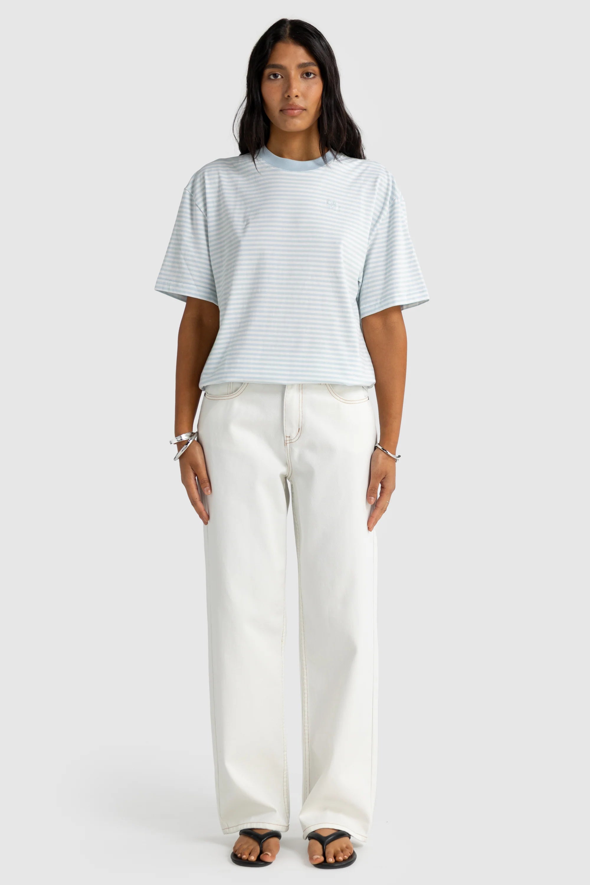 Darla Oversized Stripe Tee | Powder Blue