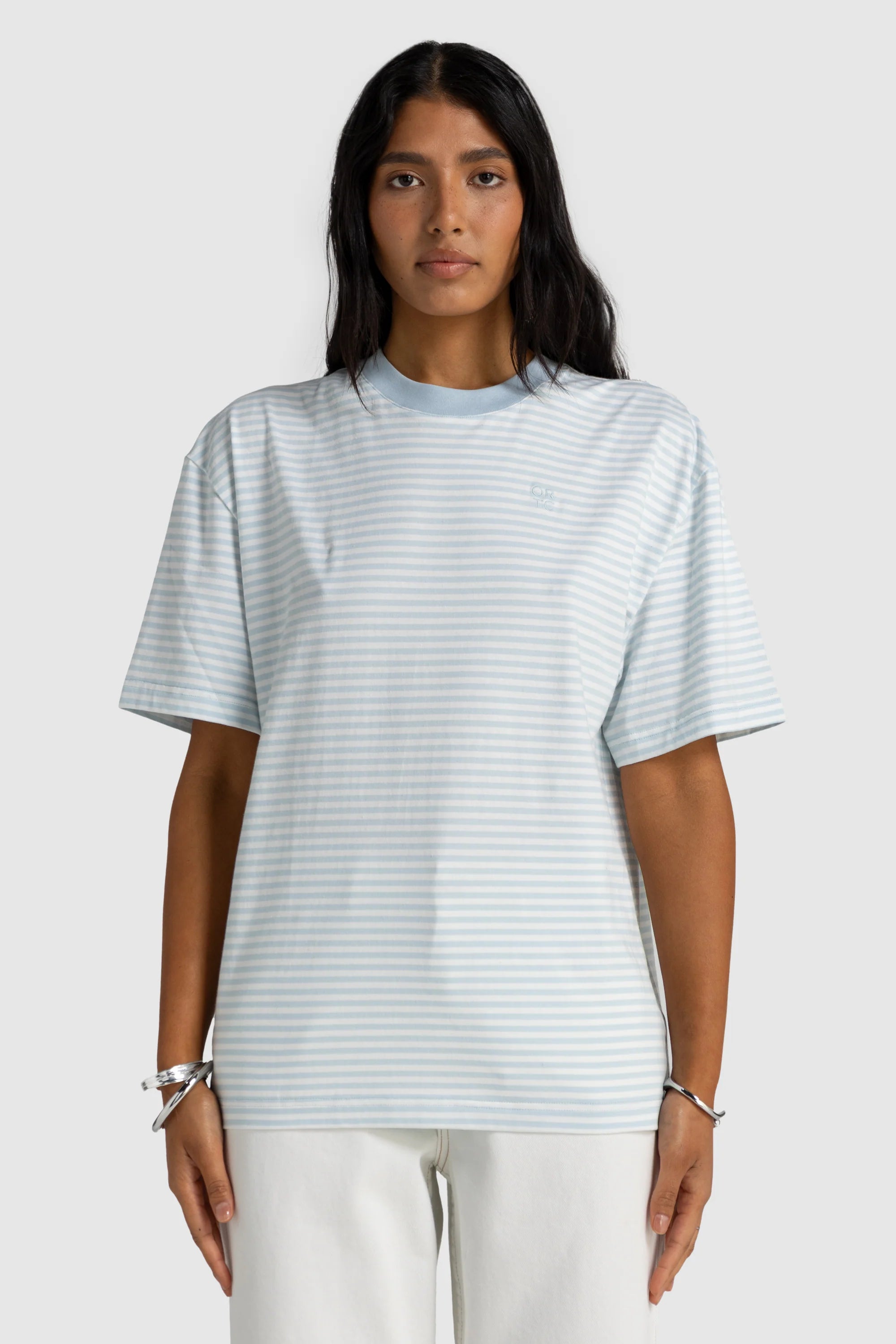 Darla Oversized Stripe Tee | Powder Blue