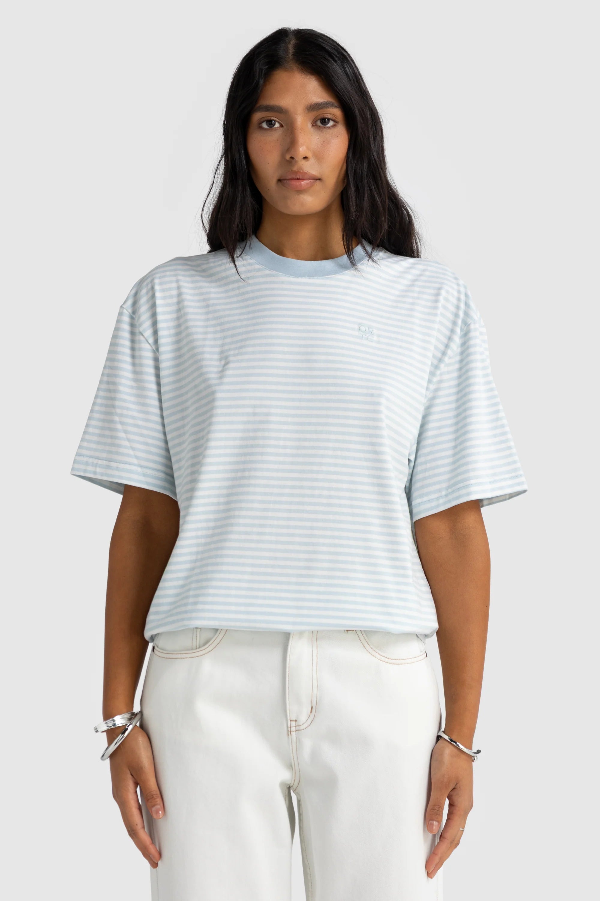 Darla Oversized Stripe Tee | Powder Blue