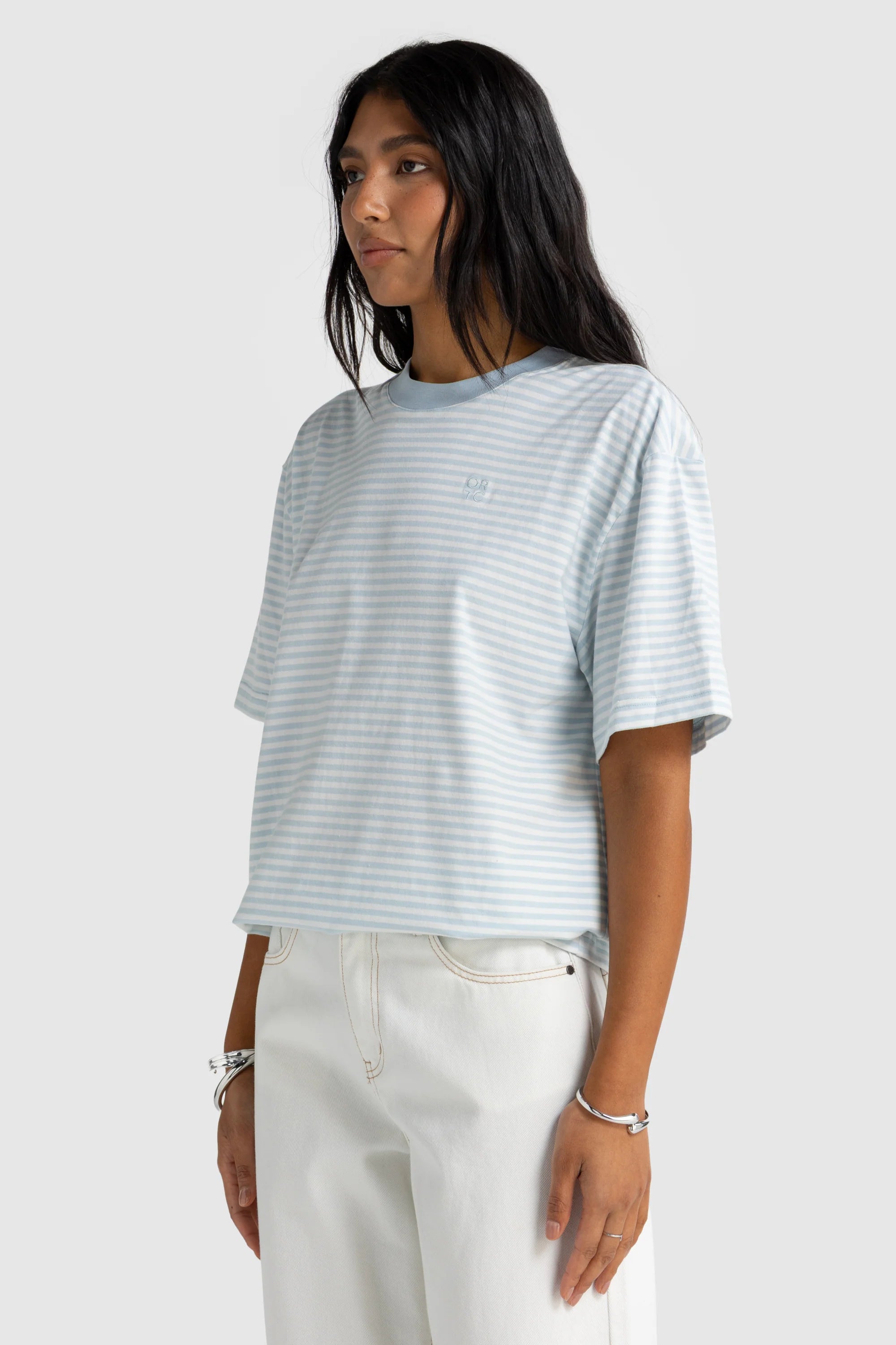 Darla Oversized Stripe Tee | Powder Blue
