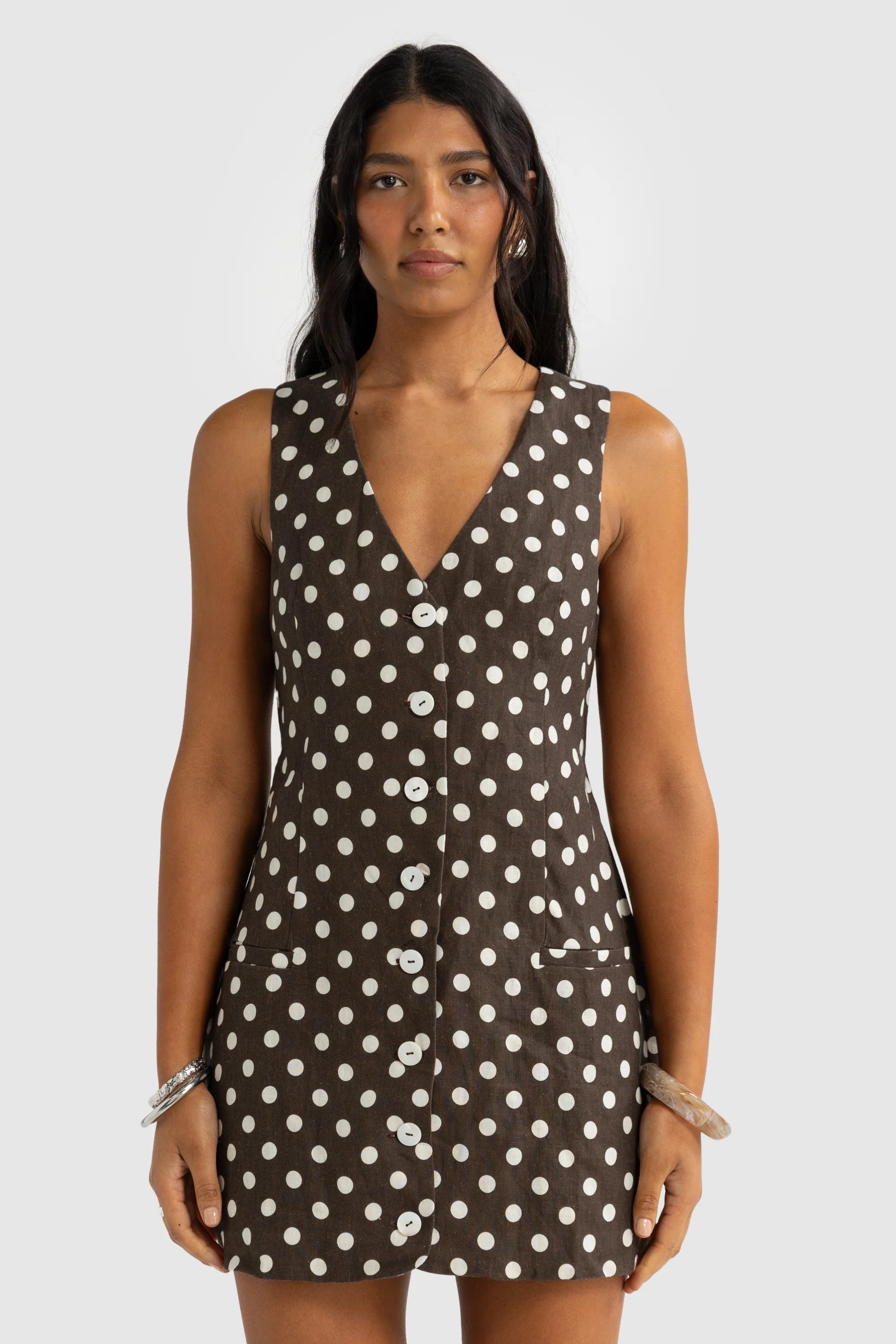 Koda Linen Mini Dress | Polkadot