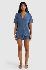 Melia Geo Knit Shirt | Harbour Blue