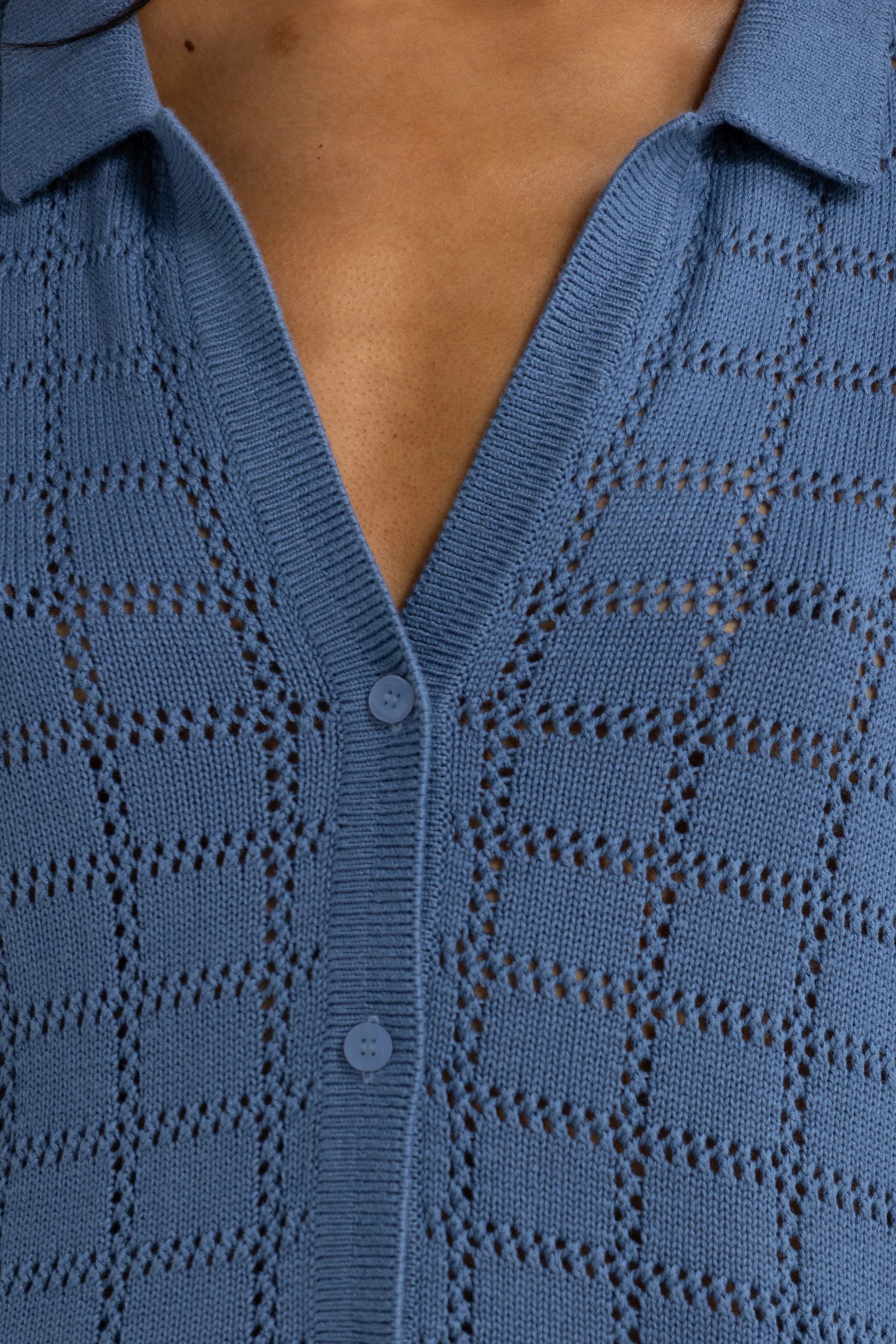 Melia Geo Knit Shirt | Harbour Blue