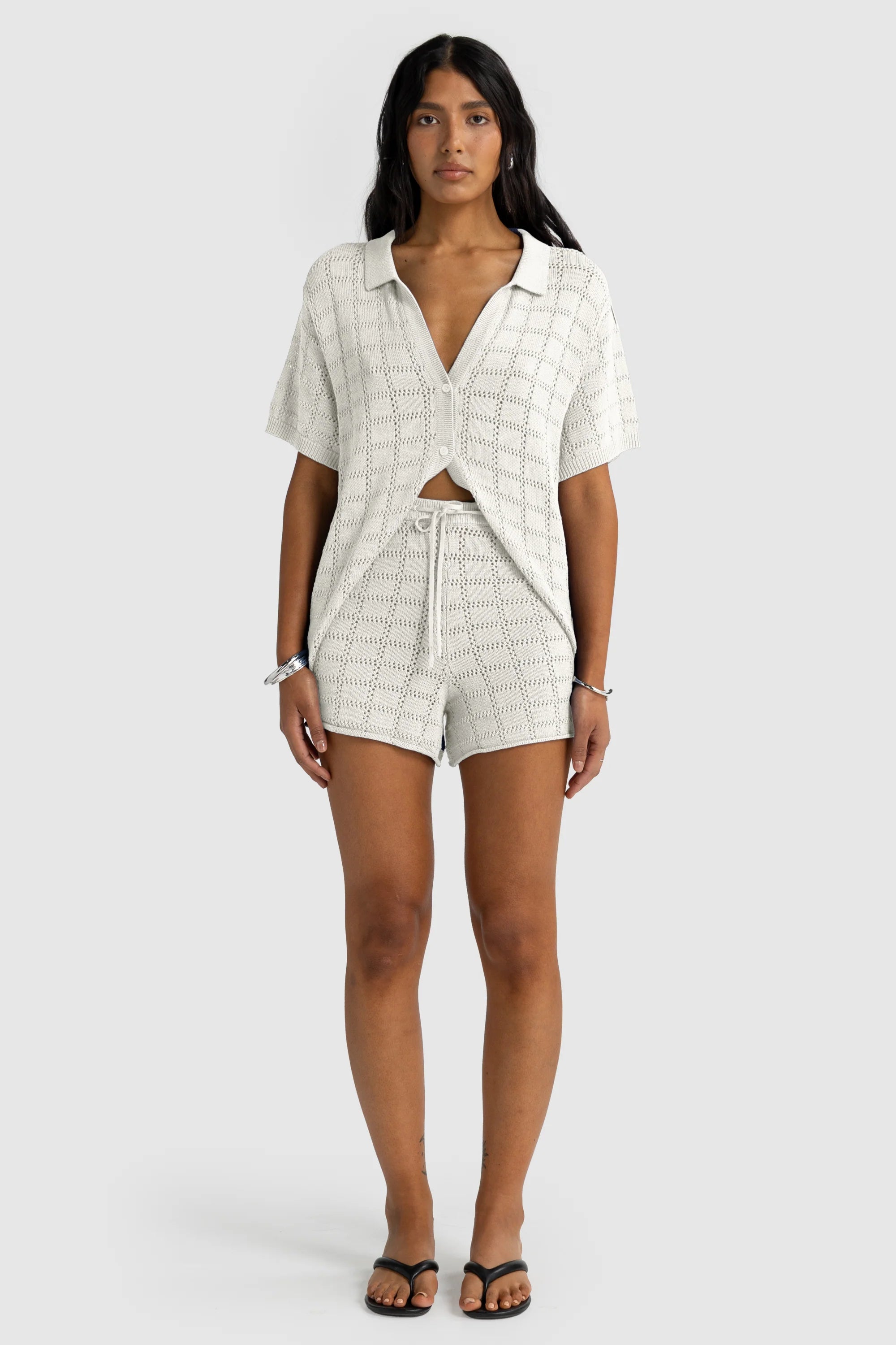 Melia Geo Knit Shorts| Chalk