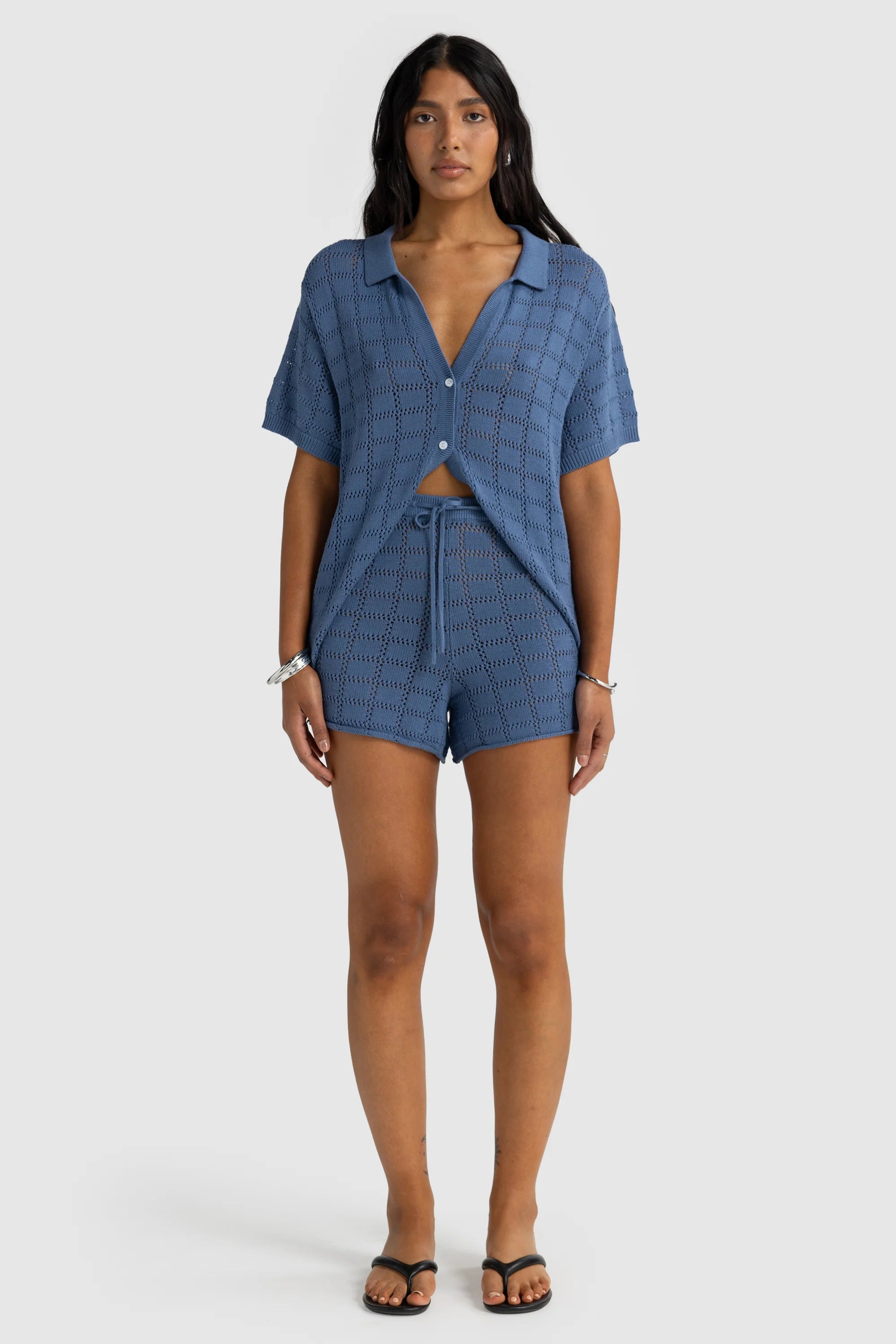 Melia Geo Knit Shorts| Harbour Blue