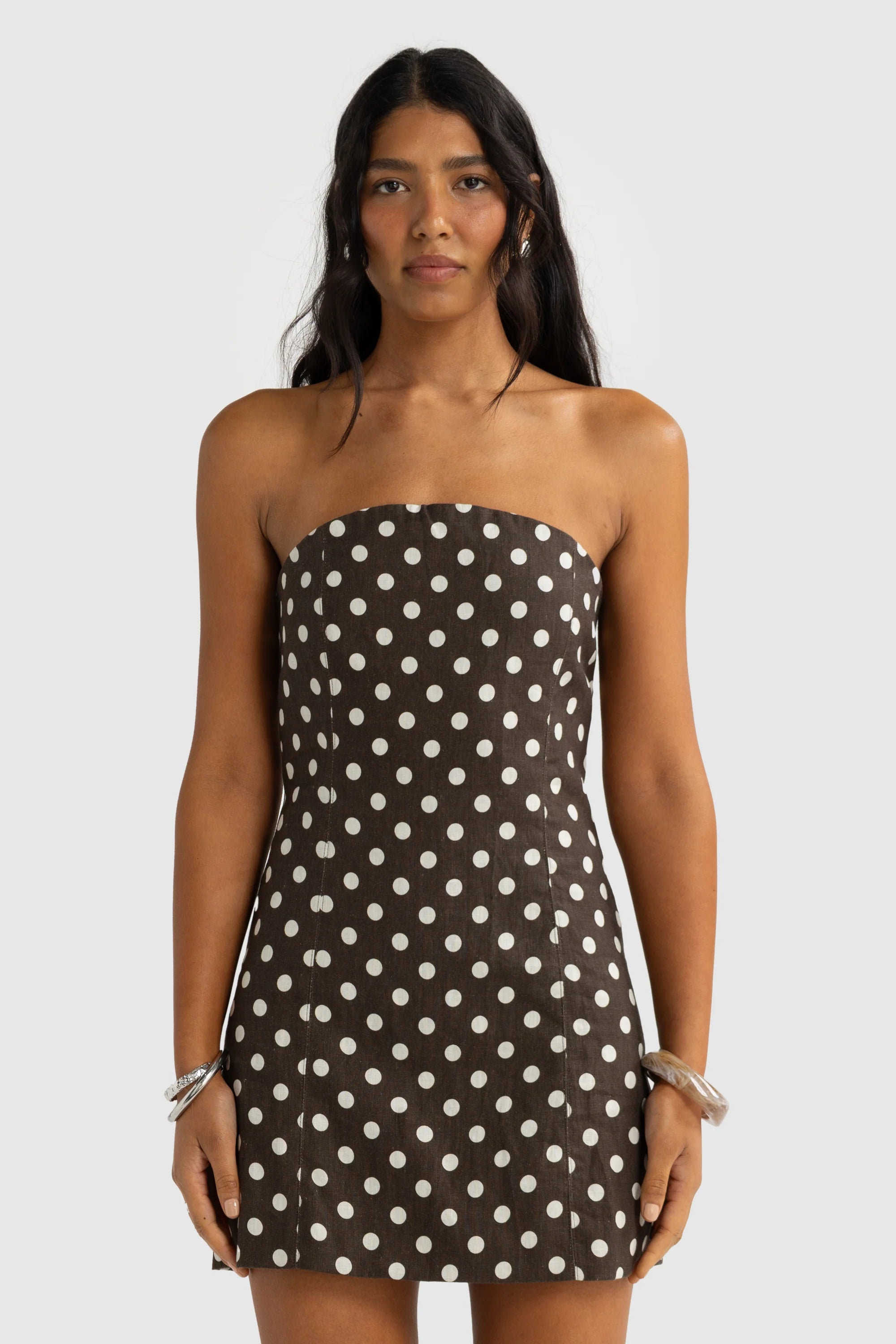 Savannah Linen Strapless Mini Dress | Polkadot