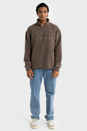 Unisex Sherpa Fleece Logo Quarter Zip | Espresso