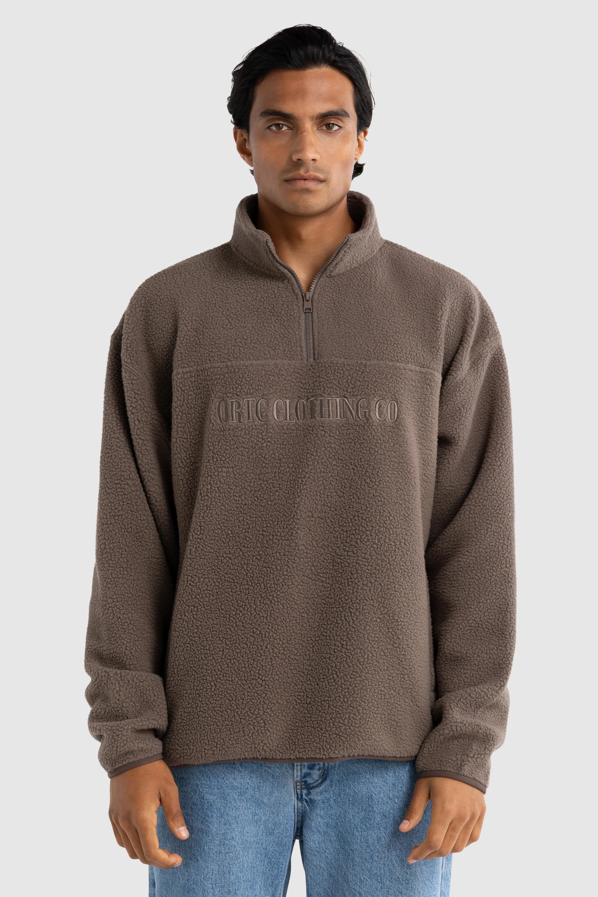 Unisex Sherpa Fleece Logo Quarter Zip | Espresso