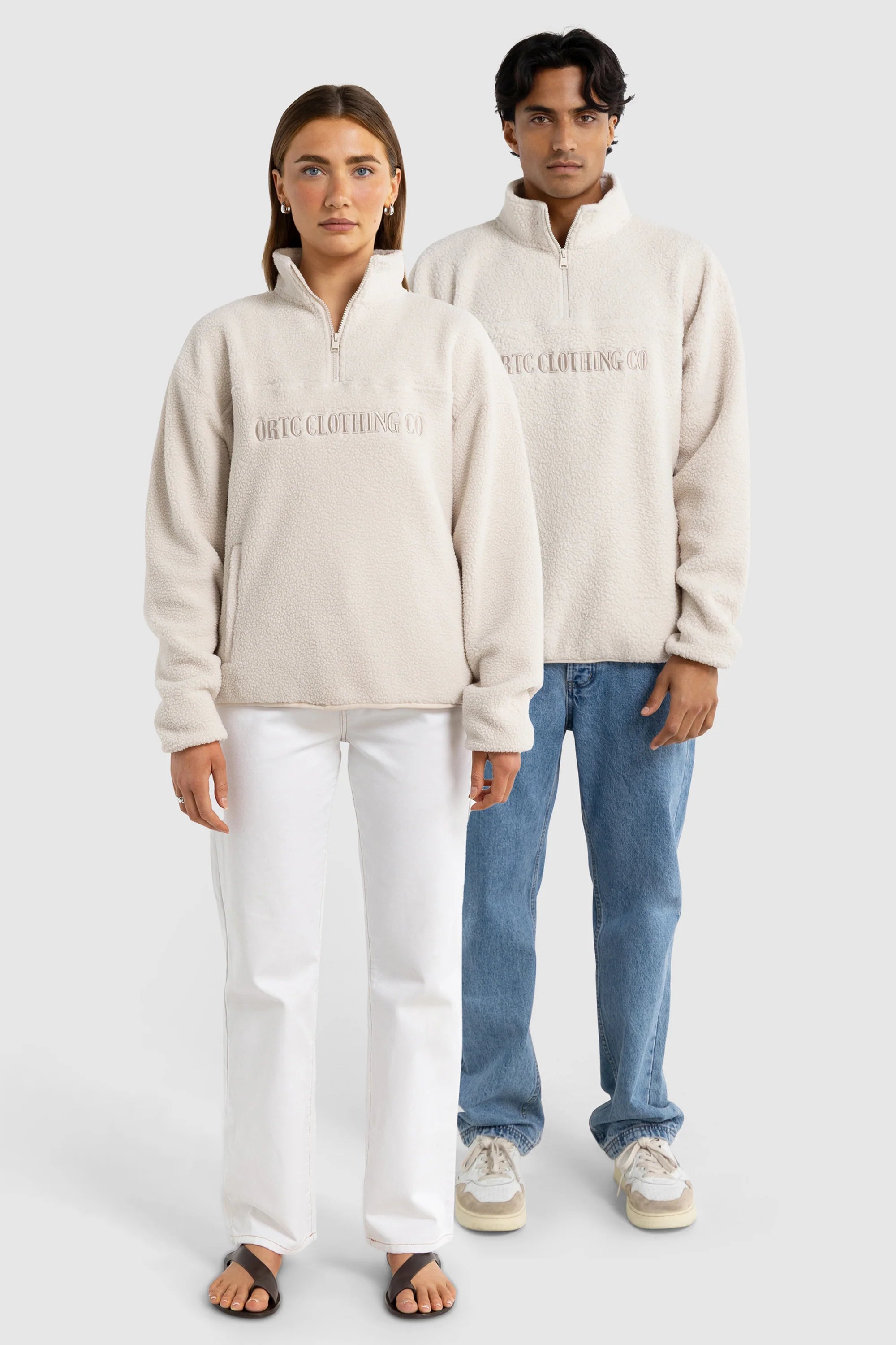 Unisex Sherpa Fleece Logo Quarter Zip | Natural