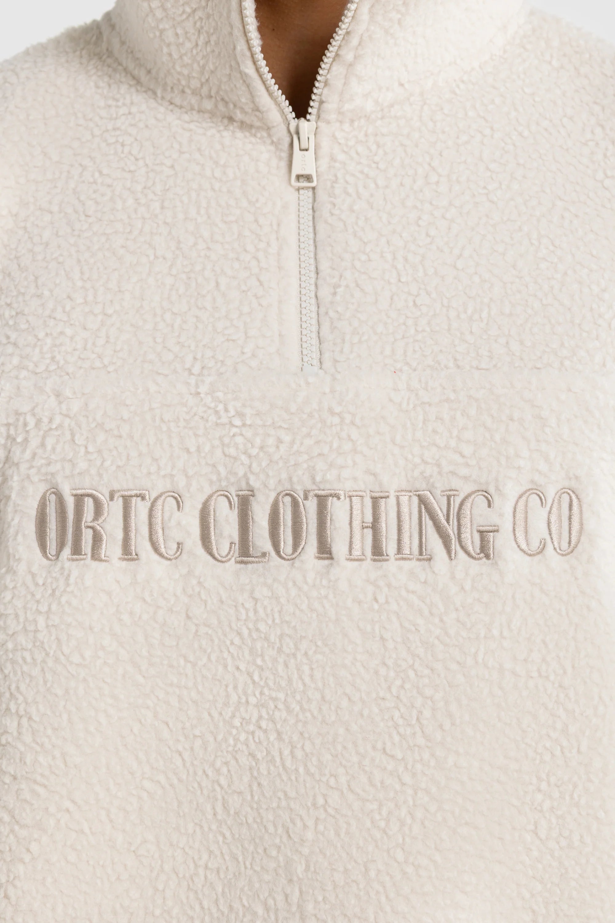 Unisex Sherpa Fleece Logo Quarter Zip | Natural