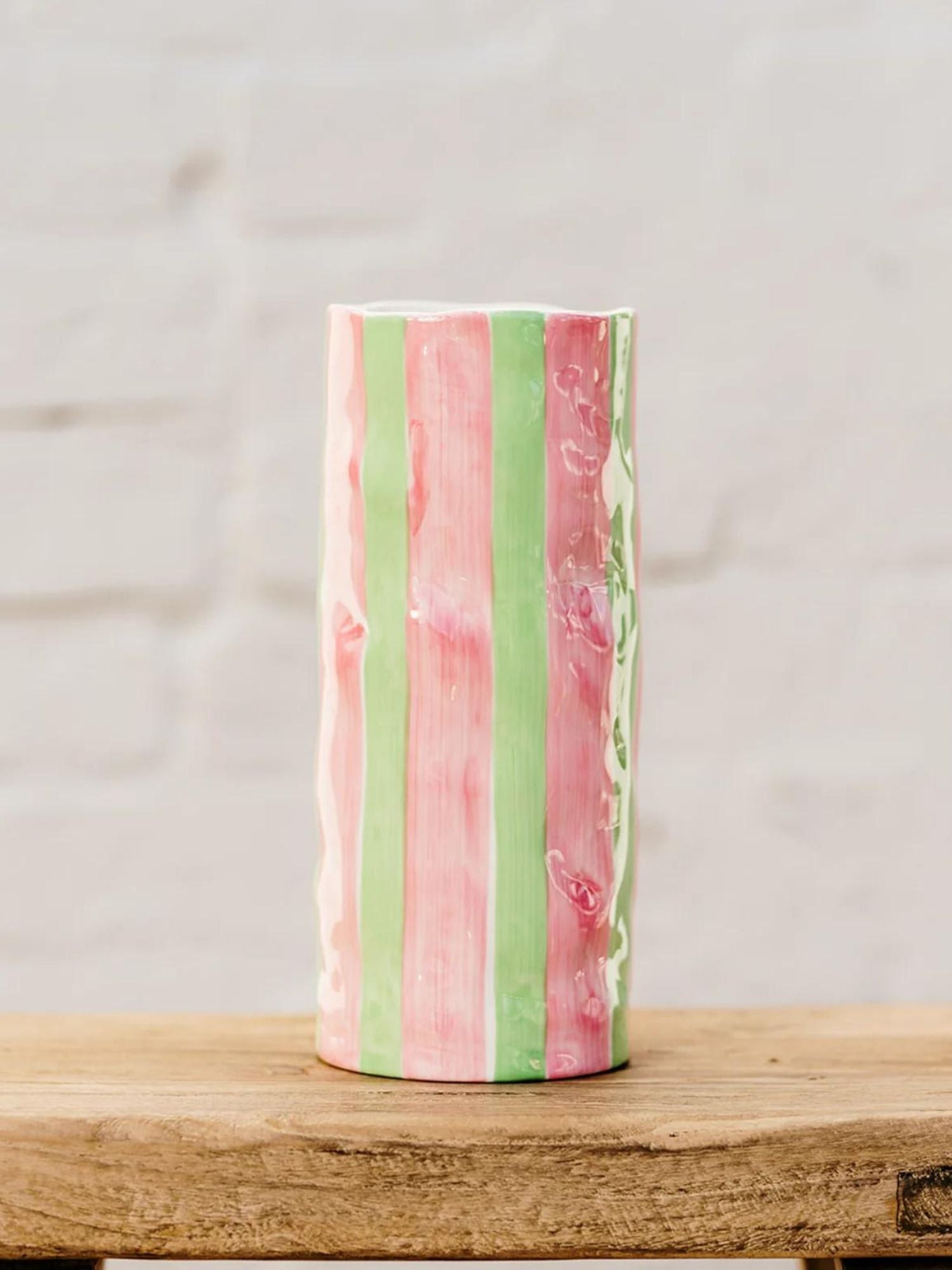 Noss & Co - Medium Striped Vase | Pink & Green Stripe