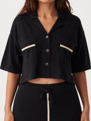 Quinn Cropped Shirt | Black & Taupe