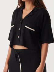 Quinn Cropped Shirt | Black & Taupe