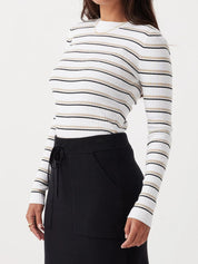 Romi Stripe Long Sleeve Top | Cream & Taupe