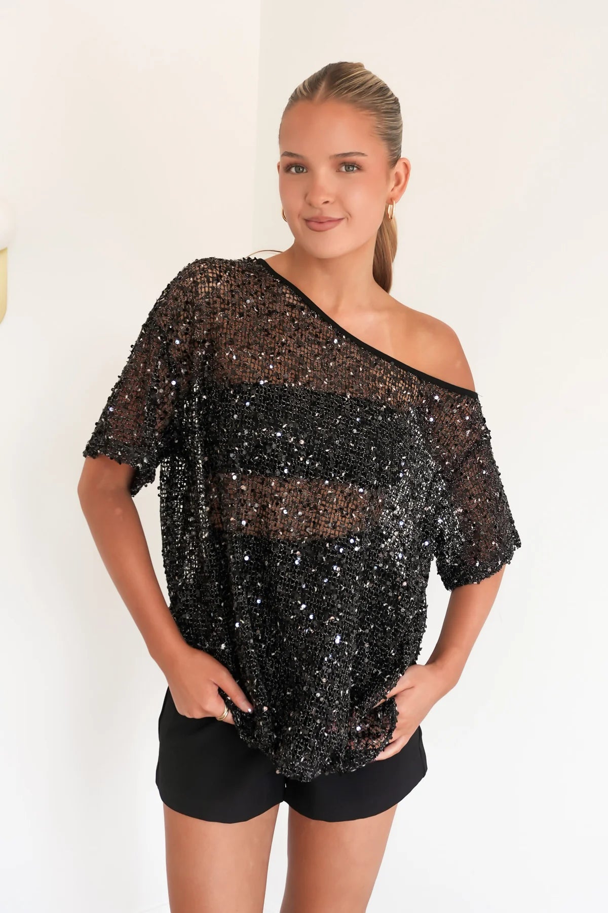 Elyse Sequin Tee | Black