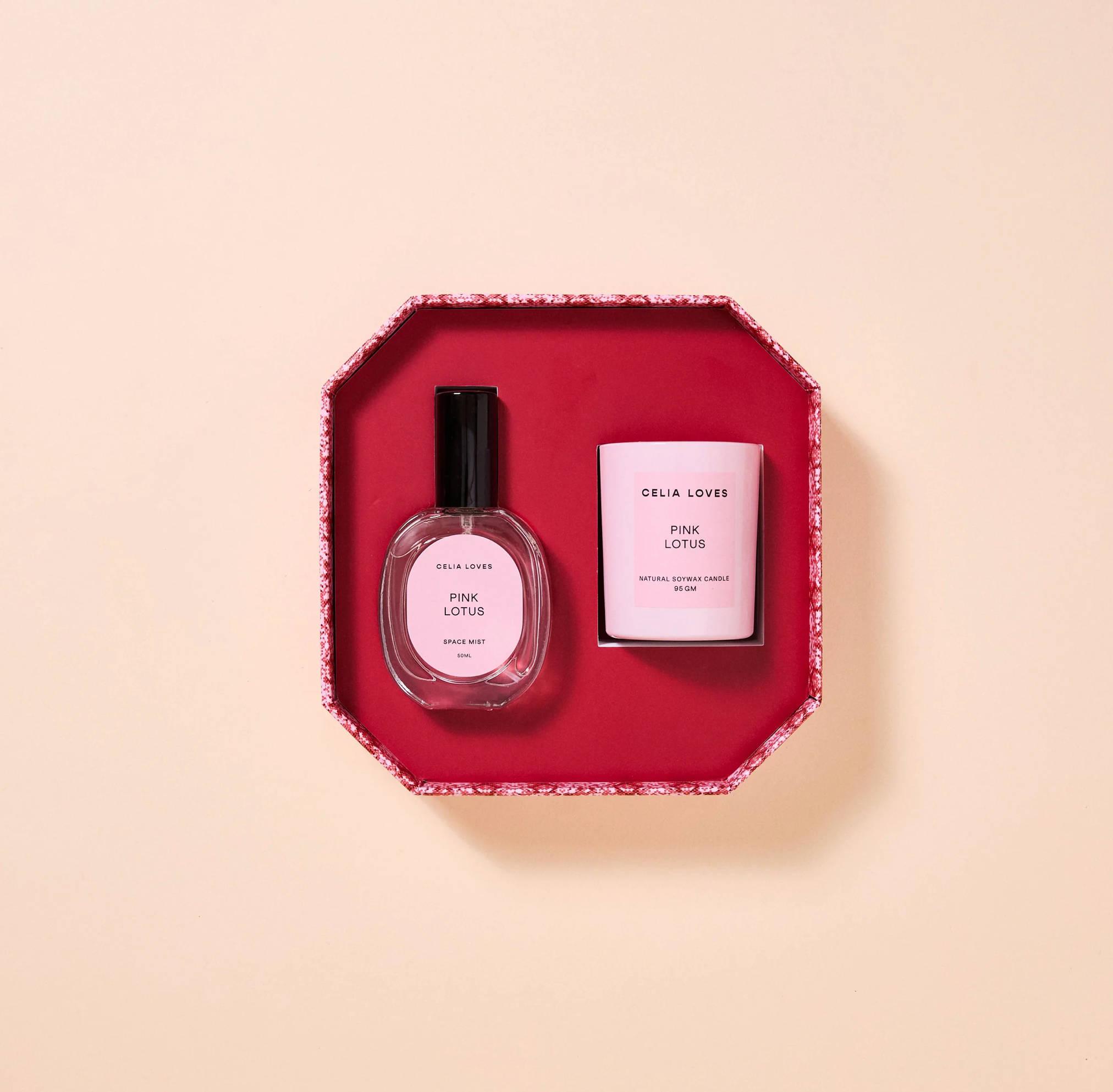 Celia Loves | Pink Lotus Candle & Rom Spray Duo Set