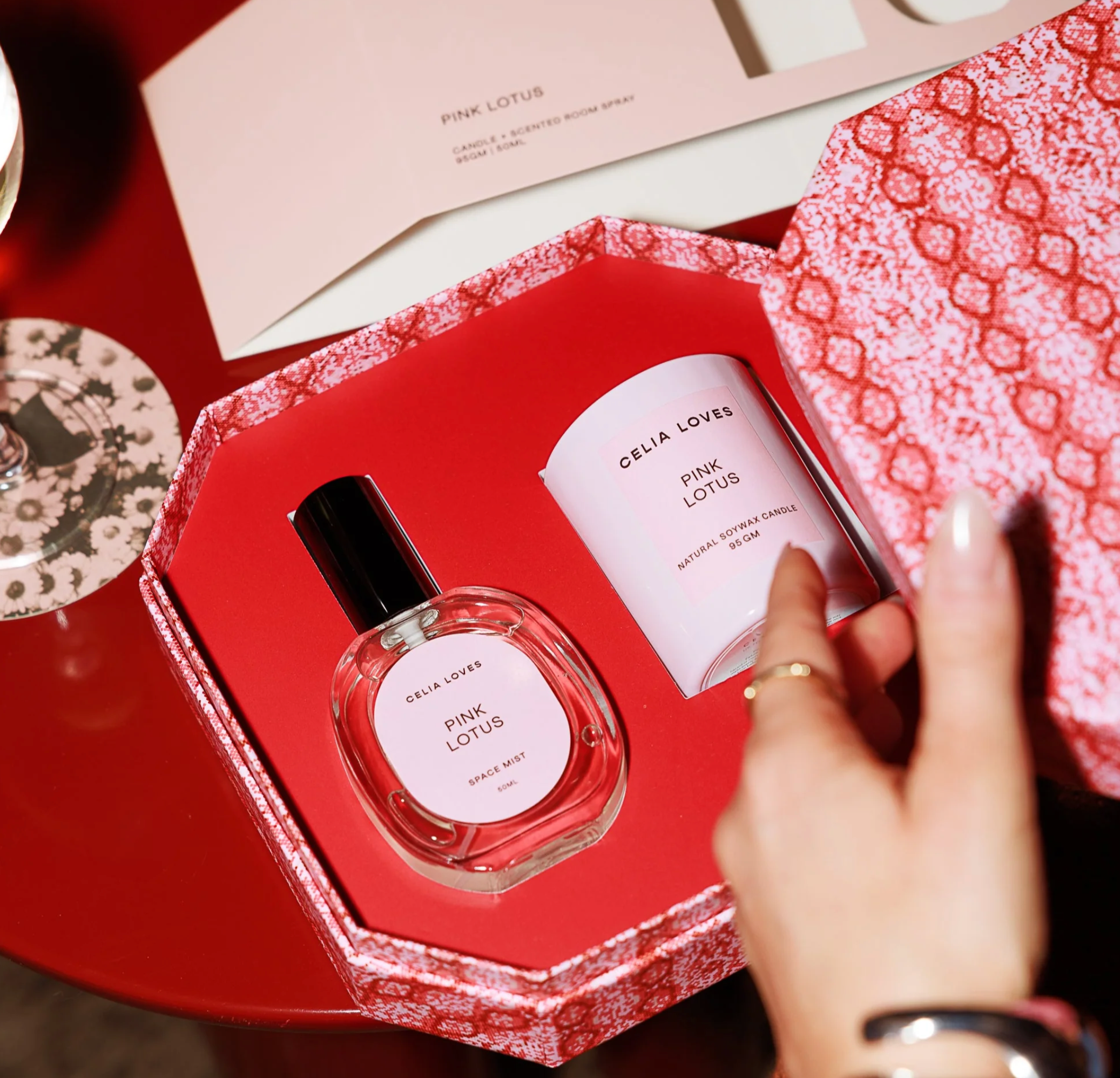 Celia Loves | Pink Lotus Candle & Rom Spray Duo Set