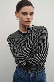 Organic Stripe Rib L/S Top | White Stripe