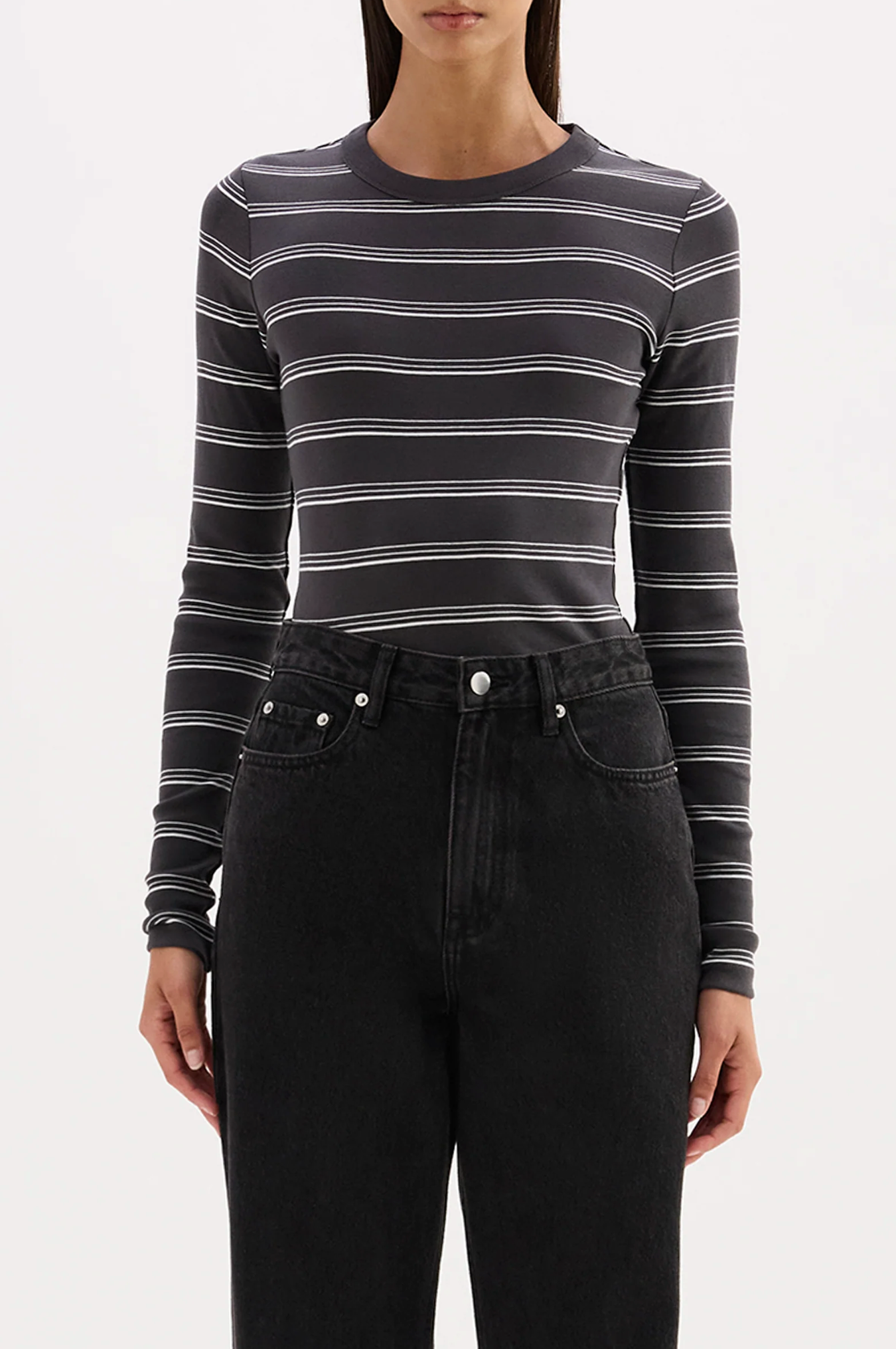 Lexi L/S Top | Coal Stripe